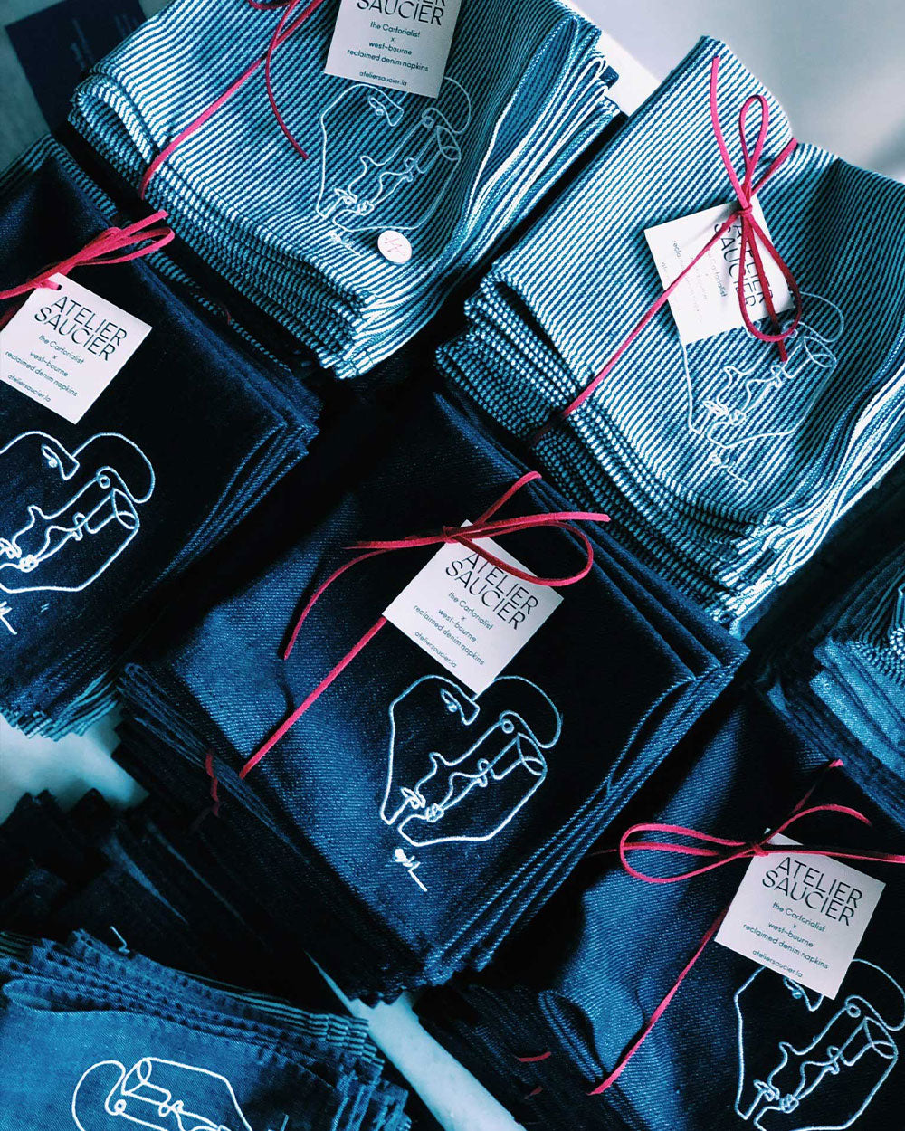 Atelier Saucier, Los Angeles-based custom cloth napkins, towels, table runners, cocktail sets and more! Custom monogramming.