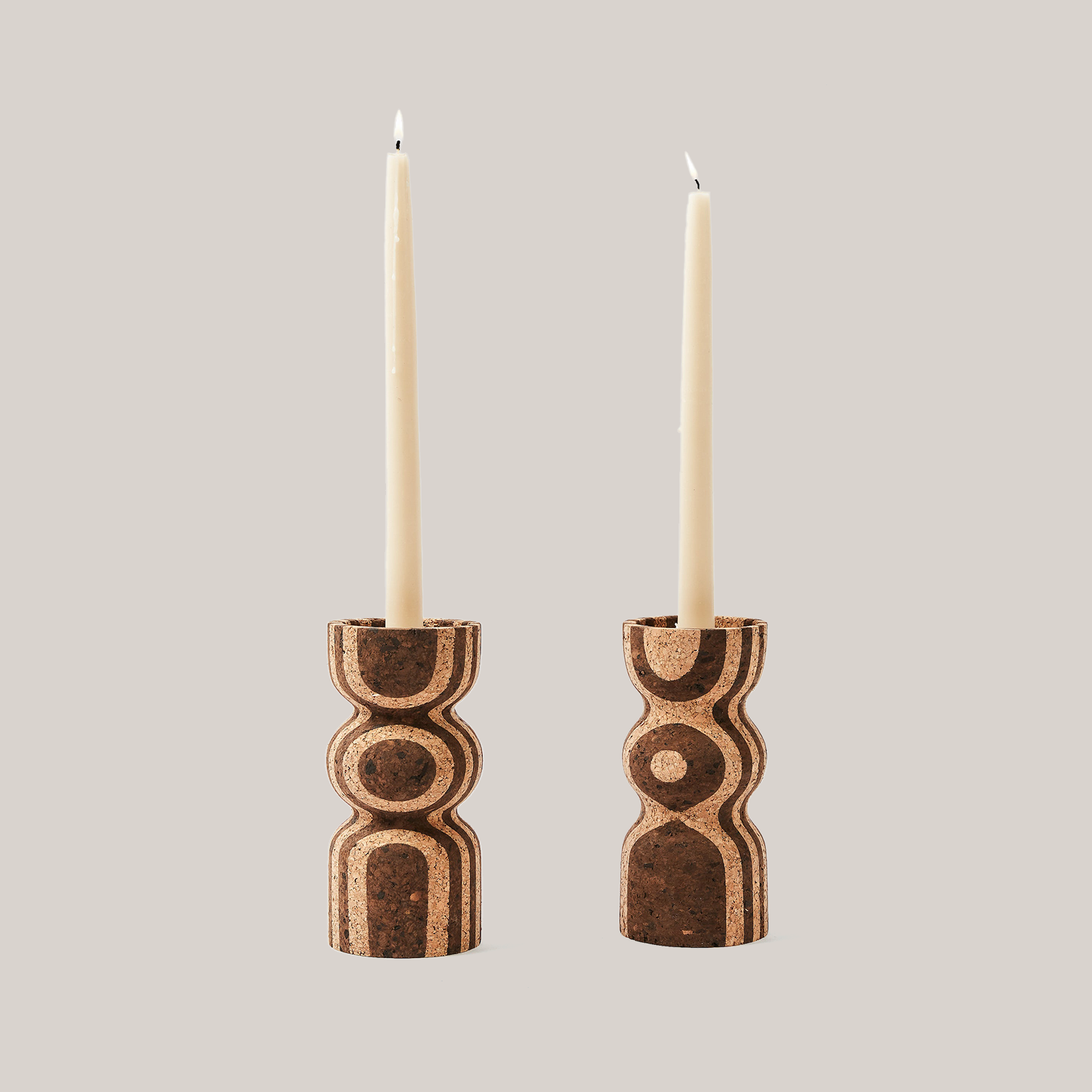 Anni Tall Striped Cork Candle Holder Candle Holders Melanie Abrantes Designs - Atelier Saucier