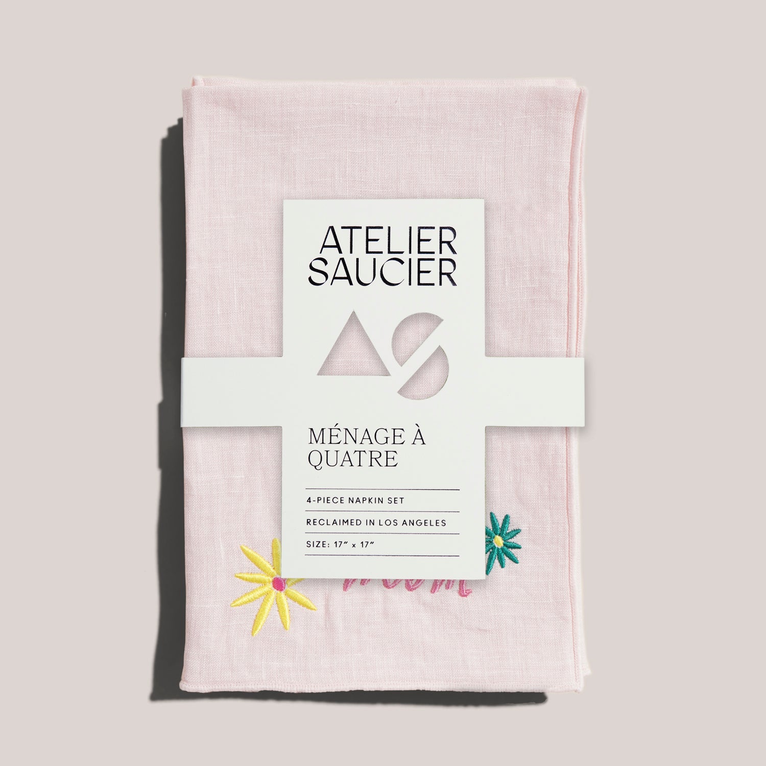 I Love You, Mom Embroidered Linens | Set of 4 NAPKINS ATELIER SAUCIER - Atelier Saucier