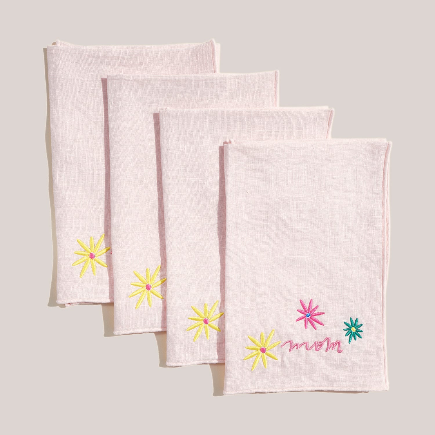 I Love You, Mom Embroidered Linens | Set of 4 NAPKINS ATELIER SAUCIER - Atelier Saucier
