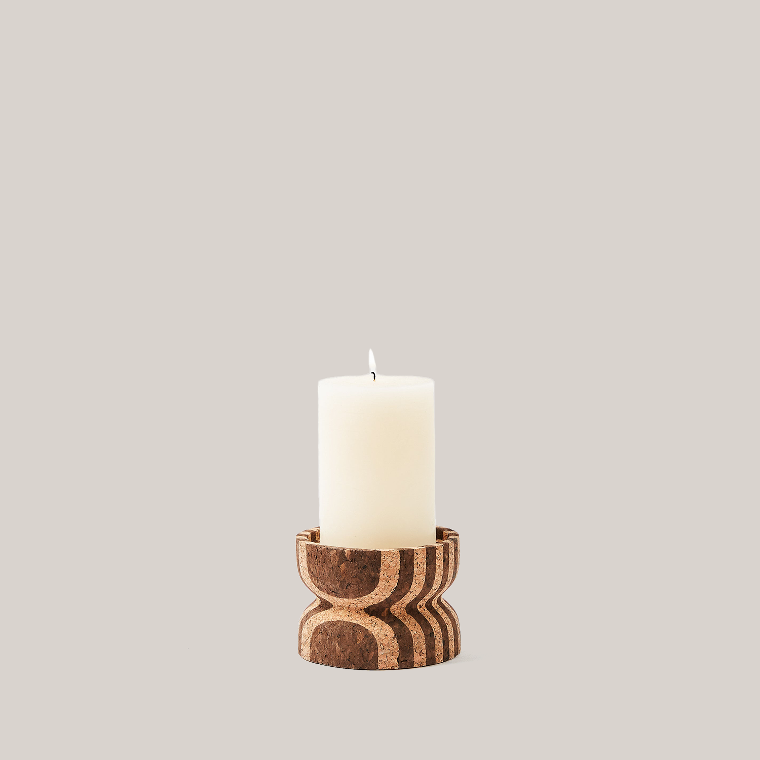Anni Short Striped Cork Candle Holder Candle Holders Melanie Abrantes Designs - Atelier Saucier