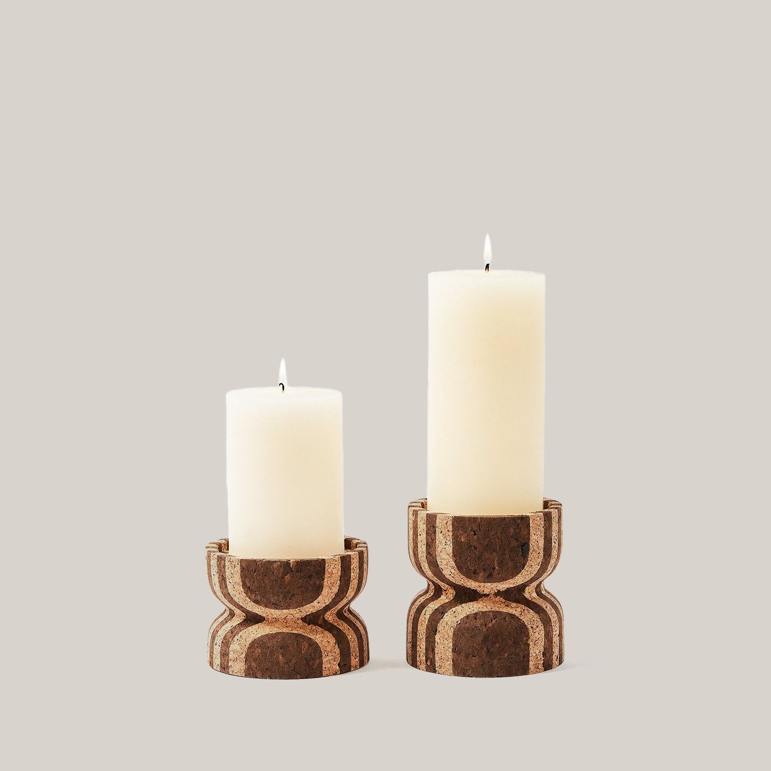 Anni Short Striped Cork Candle Holder Candle Holders Melanie Abrantes Designs - Atelier Saucier