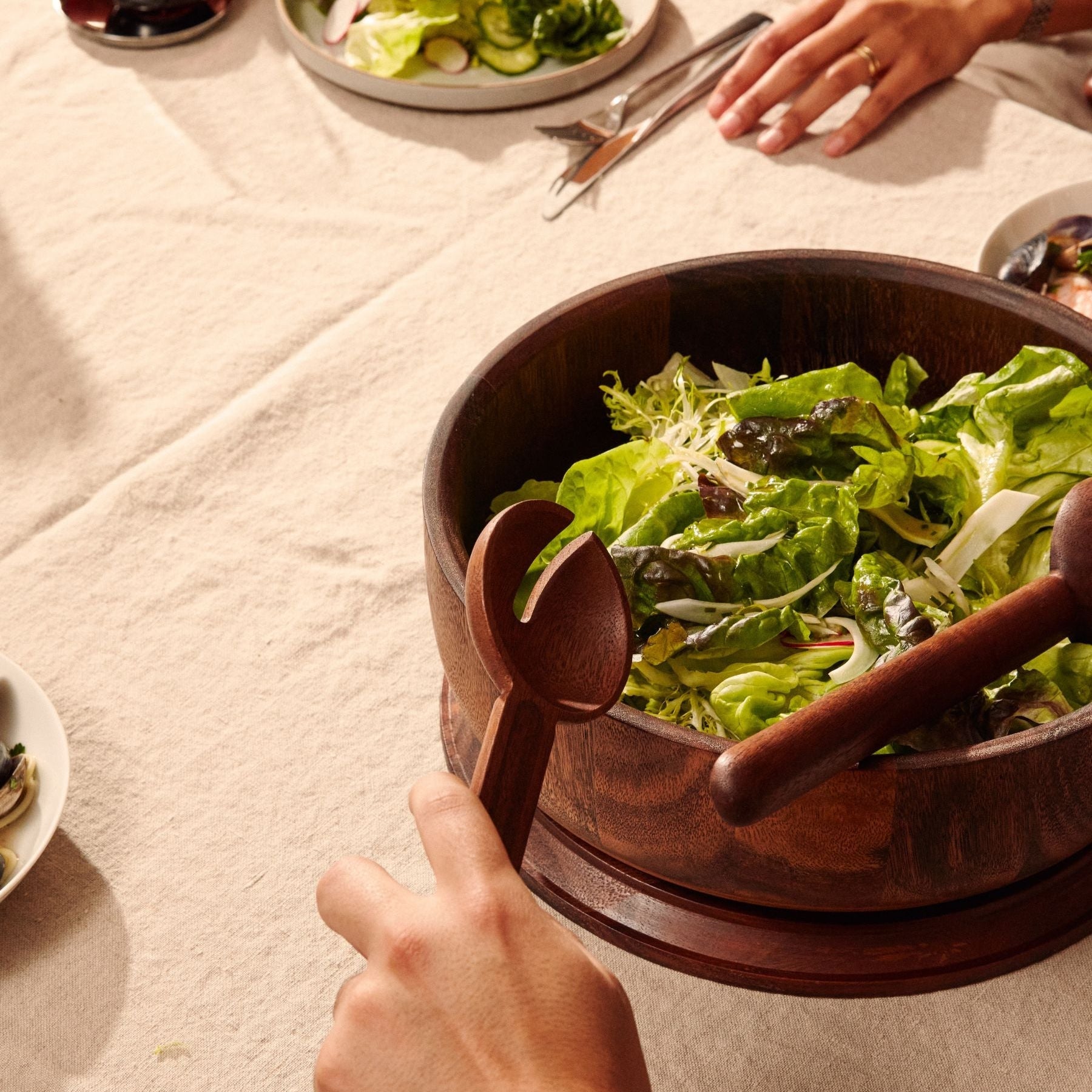 Dot Covered Wooden Salad Bowl Bowls Holcomb - Atelier Saucier