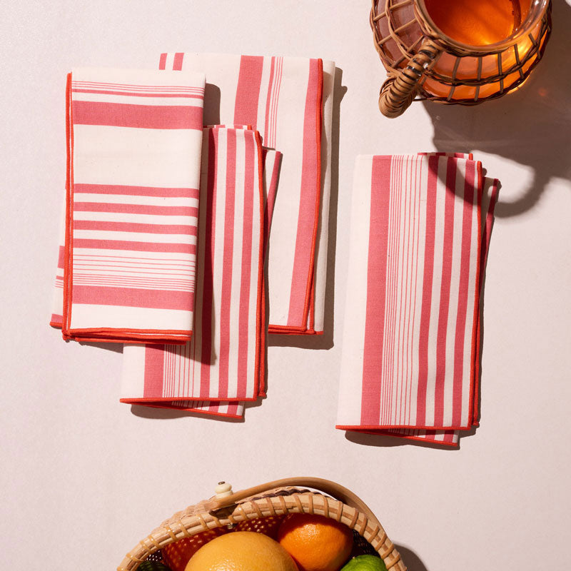Guava Stripe Napkins | Set of 4 NAPKINS ATELIER SAUCIER - Atelier Saucier