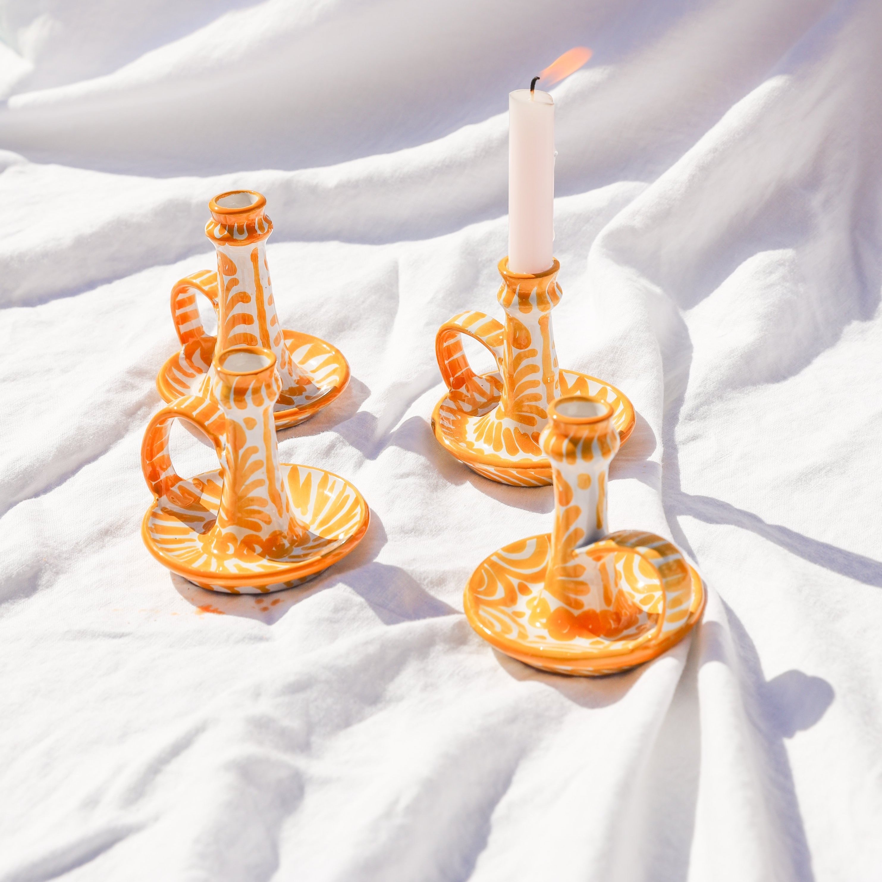 Hand-Painted Candlestick | Yellow Candle Holders Pomelo Casa - Atelier Saucier