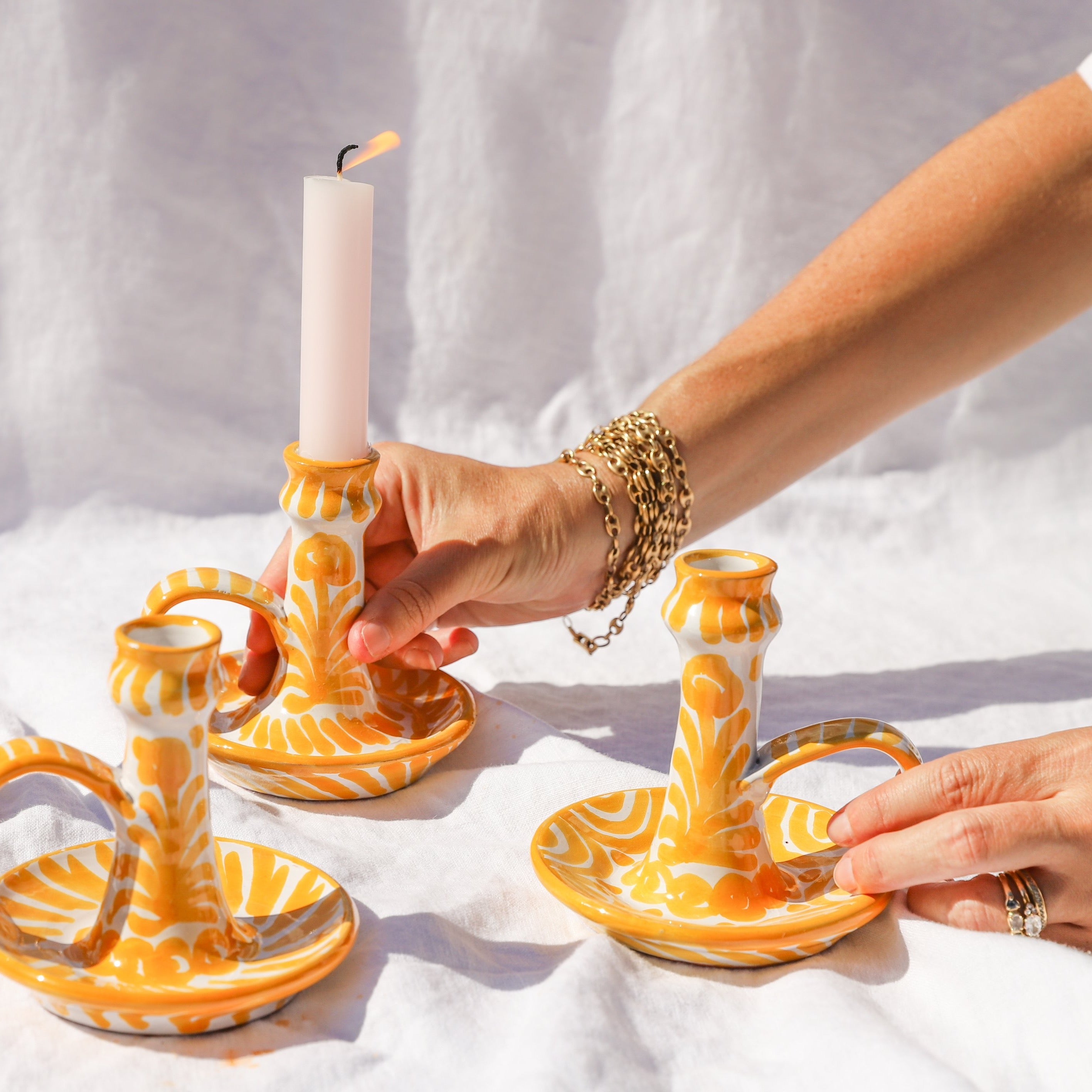Hand-Painted Candlestick | Yellow Candle Holders Pomelo Casa - Atelier Saucier