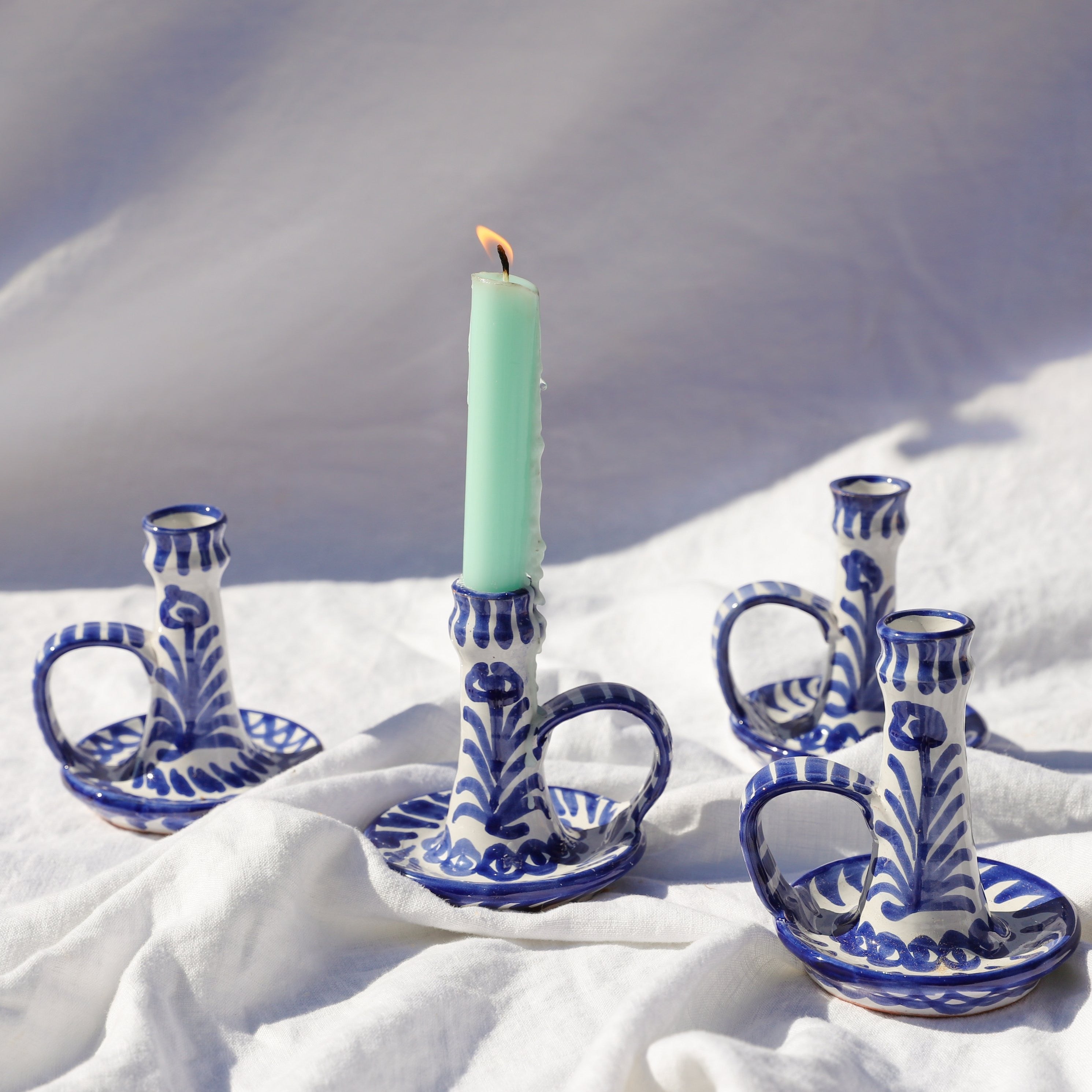 Hand-Painted Candlestick | Traditional Blue Candle Holders Pomelo Casa - Atelier Saucier