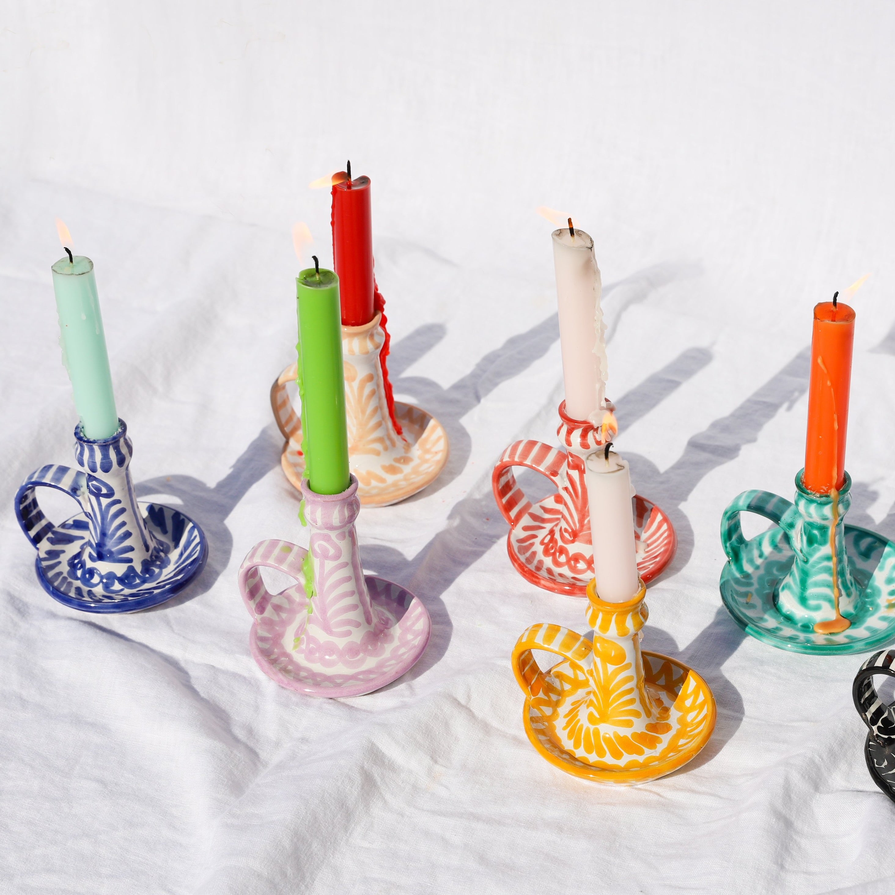 Hand-Painted Candlestick | Traditional Blue Candle Holders Pomelo Casa - Atelier Saucier