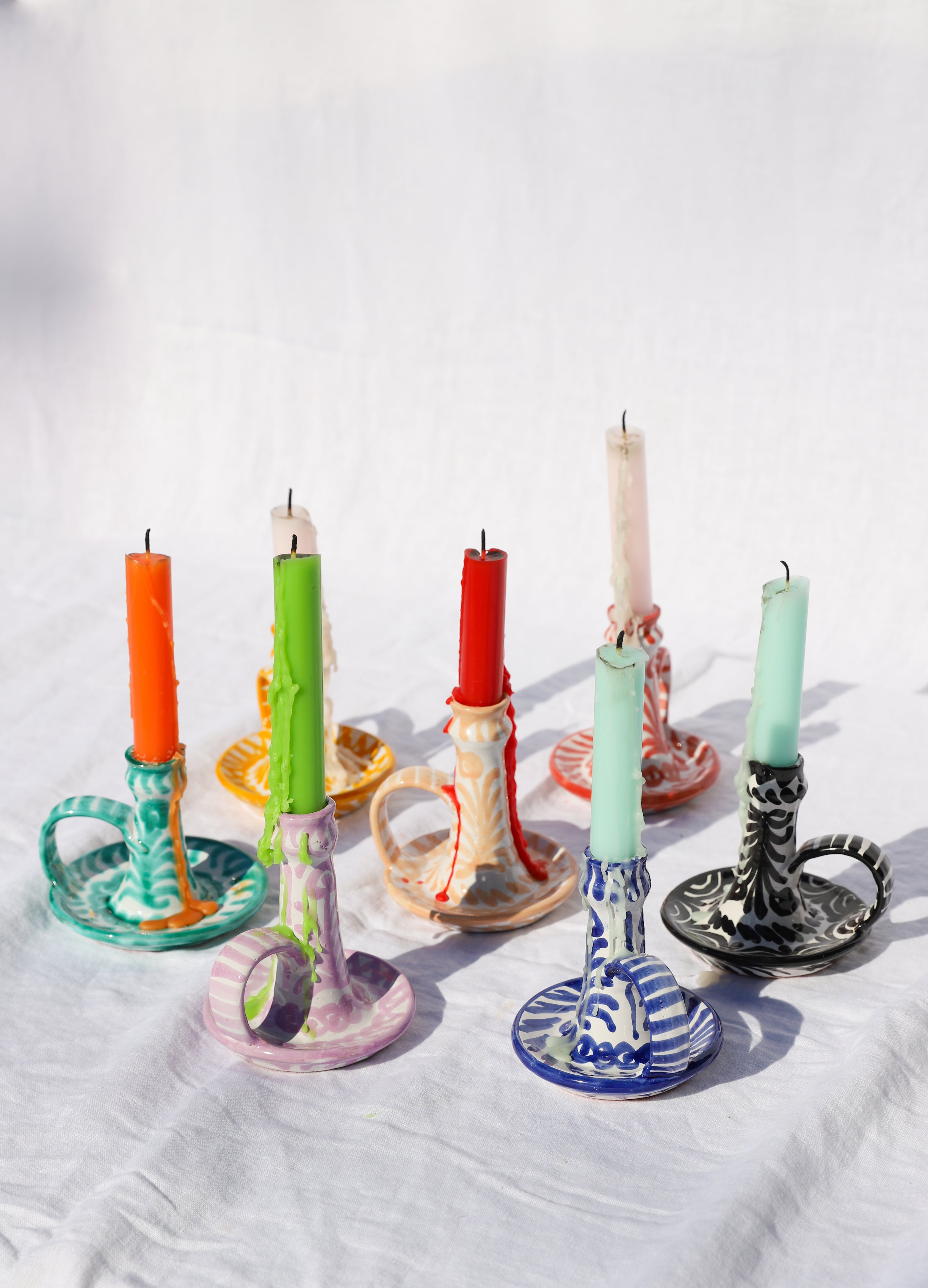 Hand-Painted Candlestick | Granada Green Candle Holders Pomelo Casa - Atelier Saucier