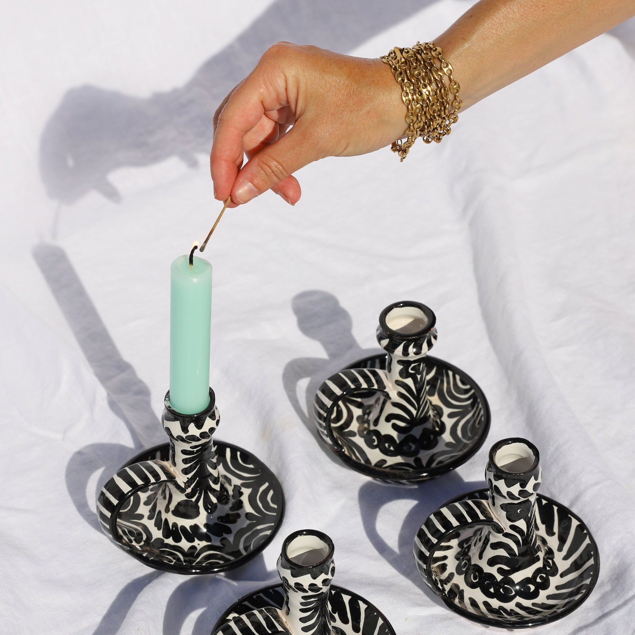 Hand-Painted Candlestick | Black Candle Holders Pomelo Casa - Atelier Saucier