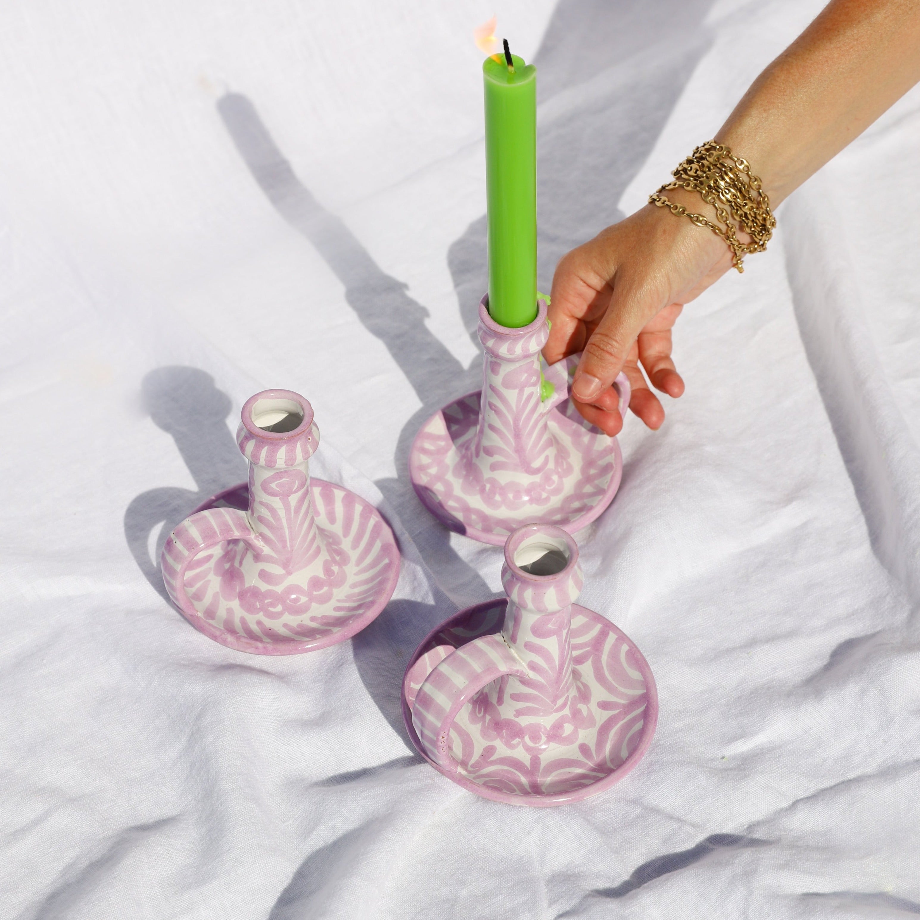Hand-Painted Candlestick | Lilac Candle Holders Pomelo Casa - Atelier Saucier