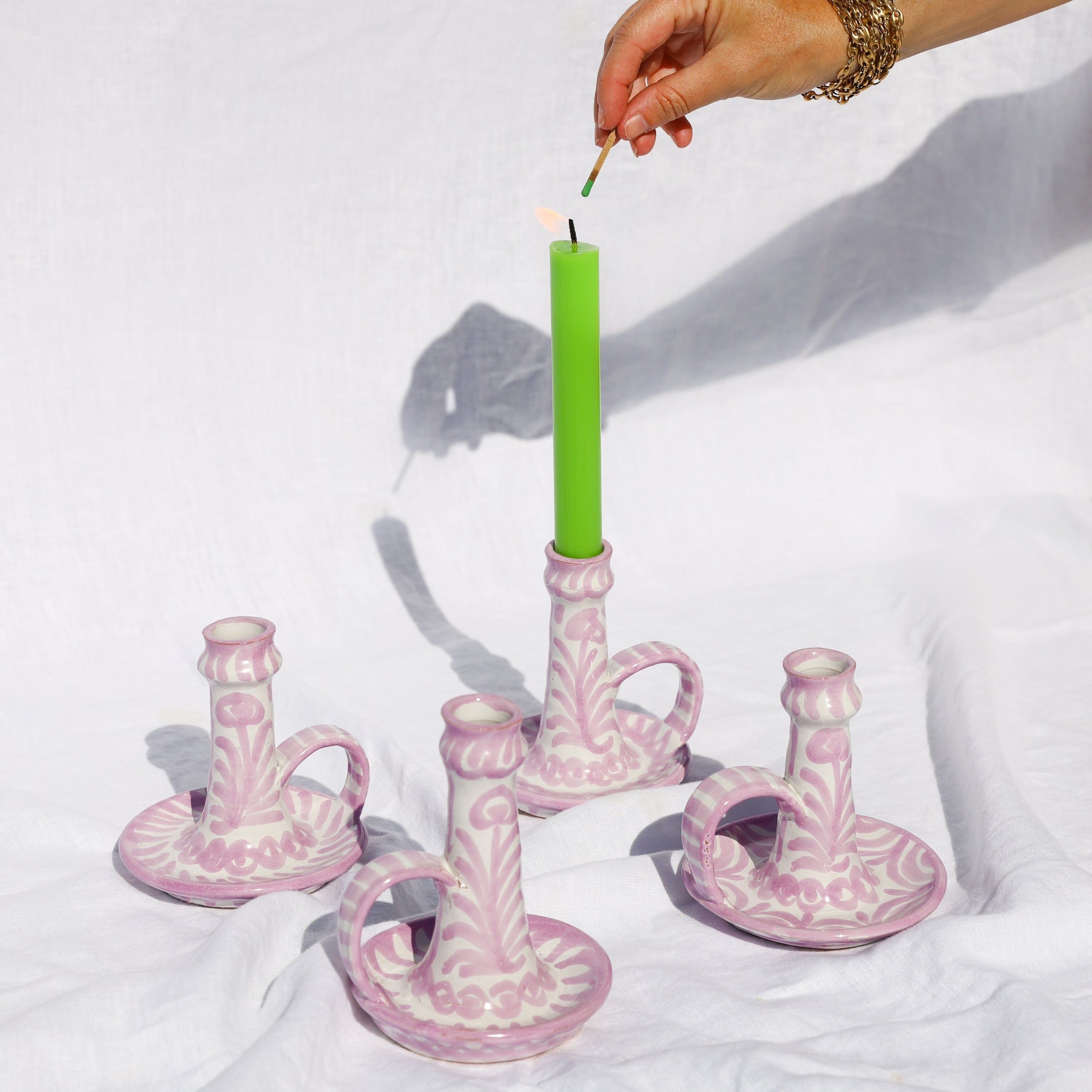 Hand-Painted Candlestick | Lilac Candle Holders Pomelo Casa - Atelier Saucier