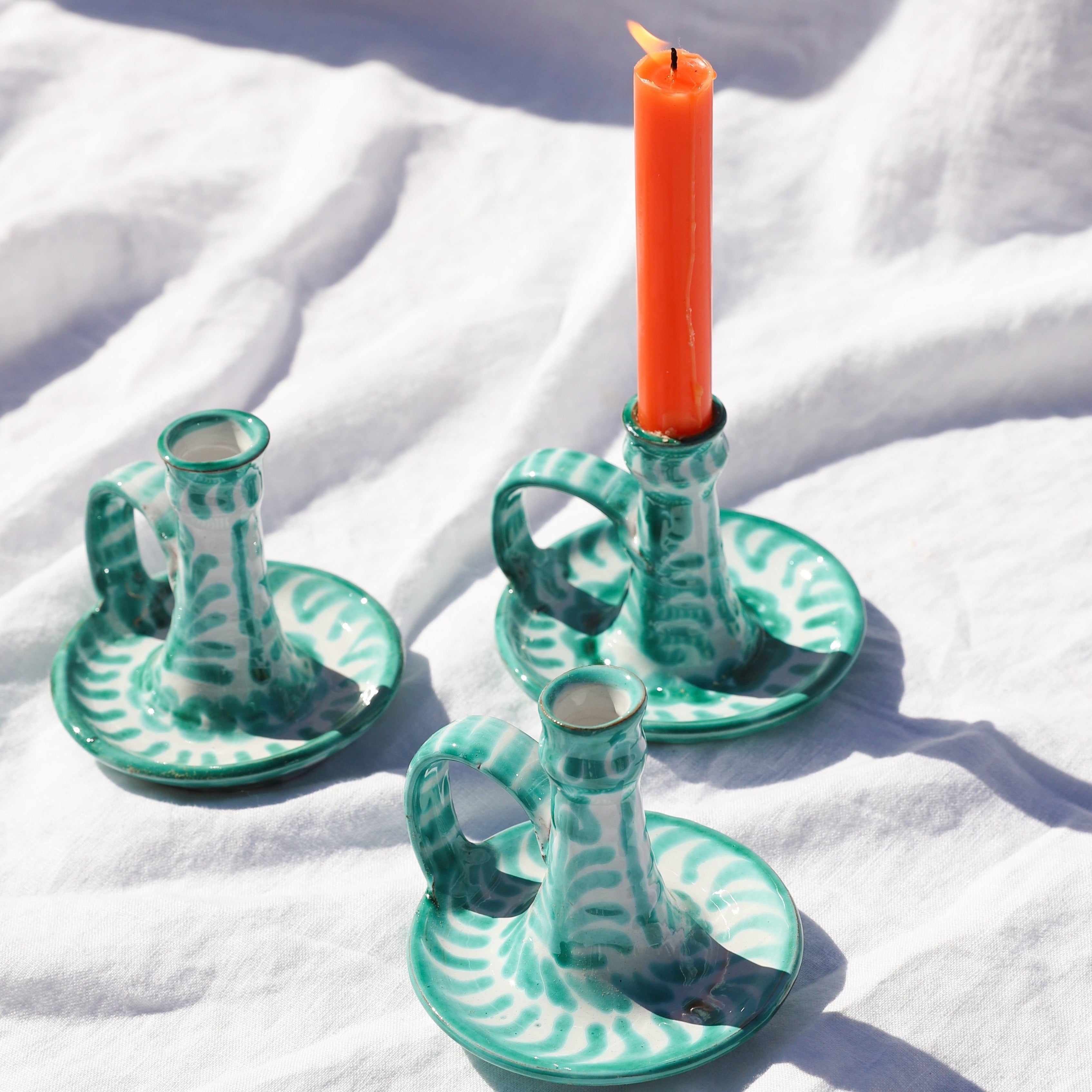 Hand-Painted Candlestick | Granada Green Candle Holders Pomelo Casa - Atelier Saucier