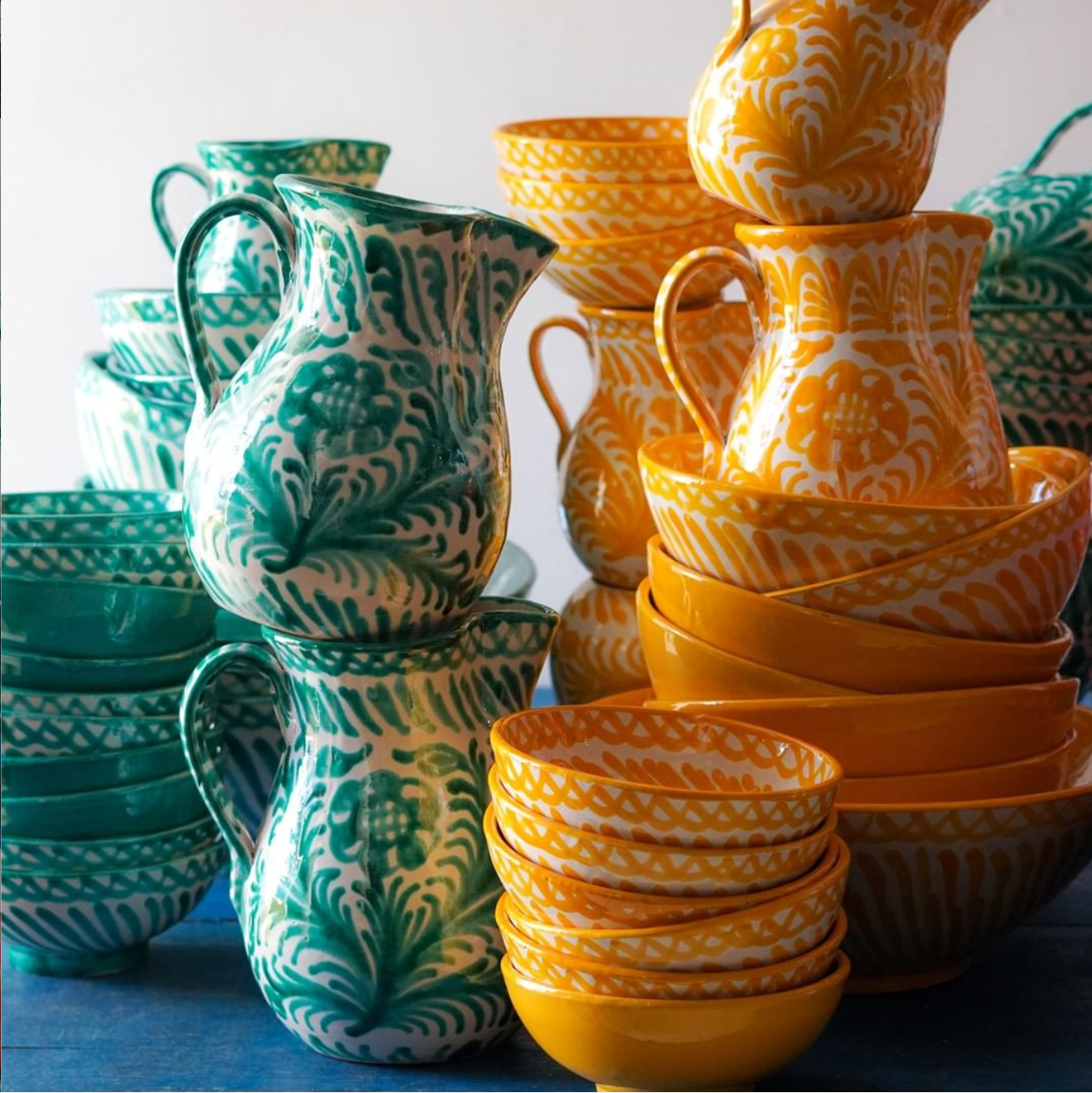 Hand-Painted Pitcher | Green Pitchers + Carafes Pomelo Casa - Atelier Saucier