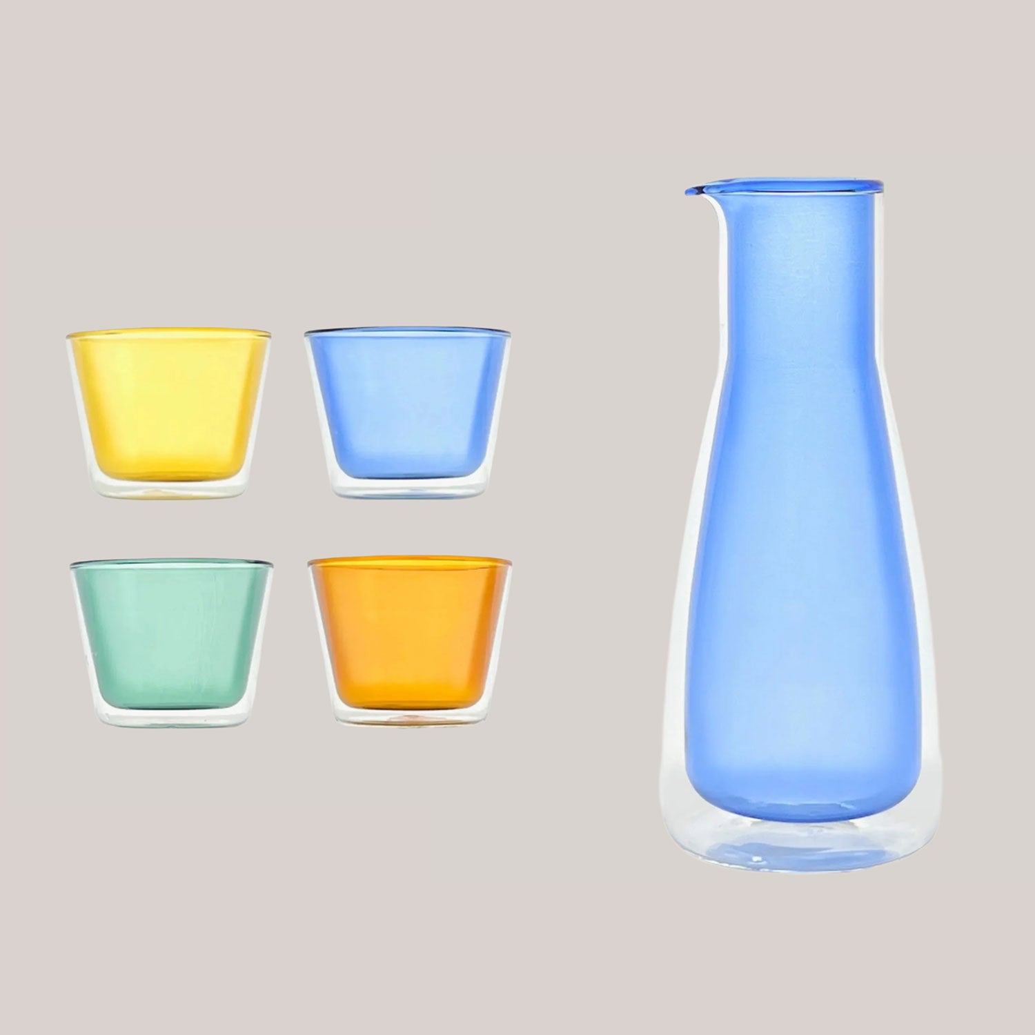 Rocks Carafe + Multi-color Glasses Set | Blue Drinkware Cloudnola - Atelier Saucier