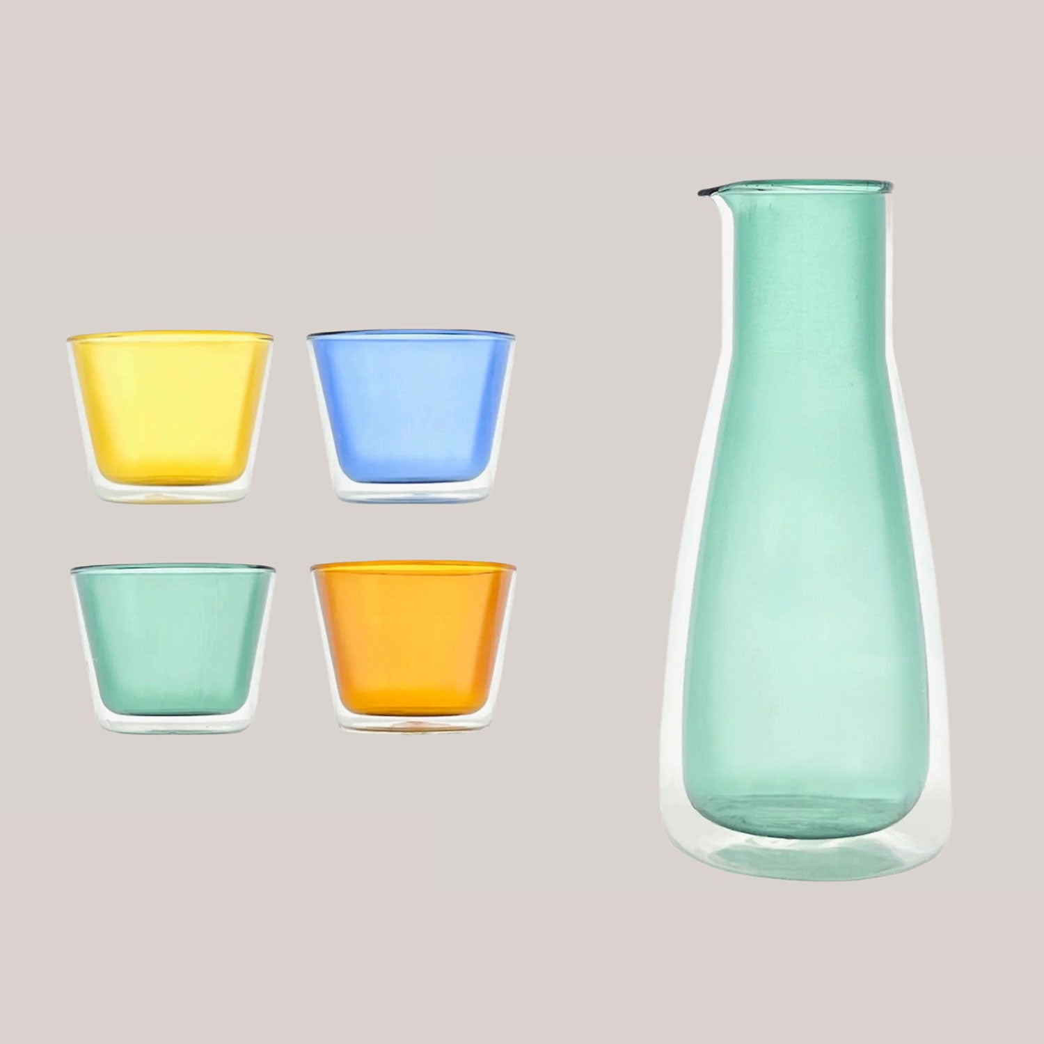 Rocks Carafe + Multi-color Glasses Set | Green Drinkware Cloudnola - Atelier Saucier