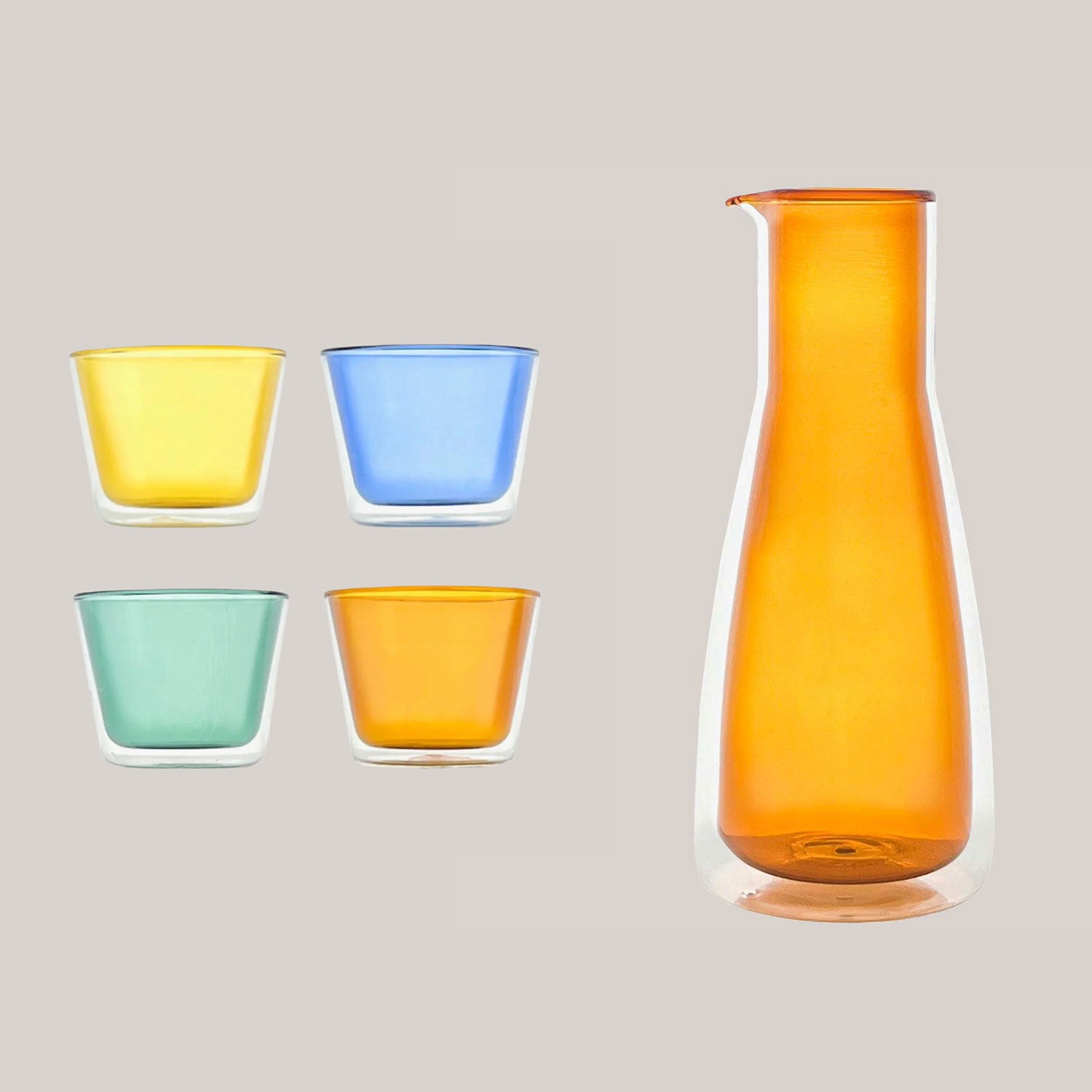 Rocks Carafe + Multi-color Glasses Set | Orange Drinkware Cloudnola - Atelier Saucier