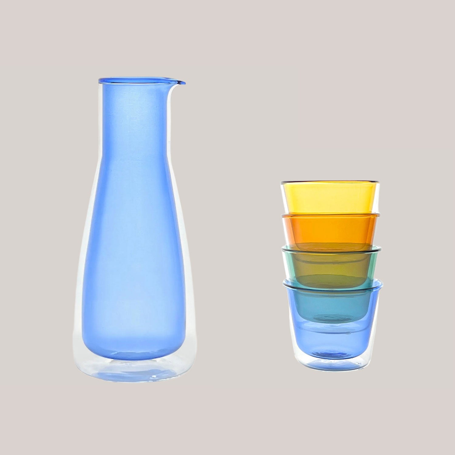 Rocks Carafe + Multi-color Glasses Set | Blue Drinkware Cloudnola - Atelier Saucier
