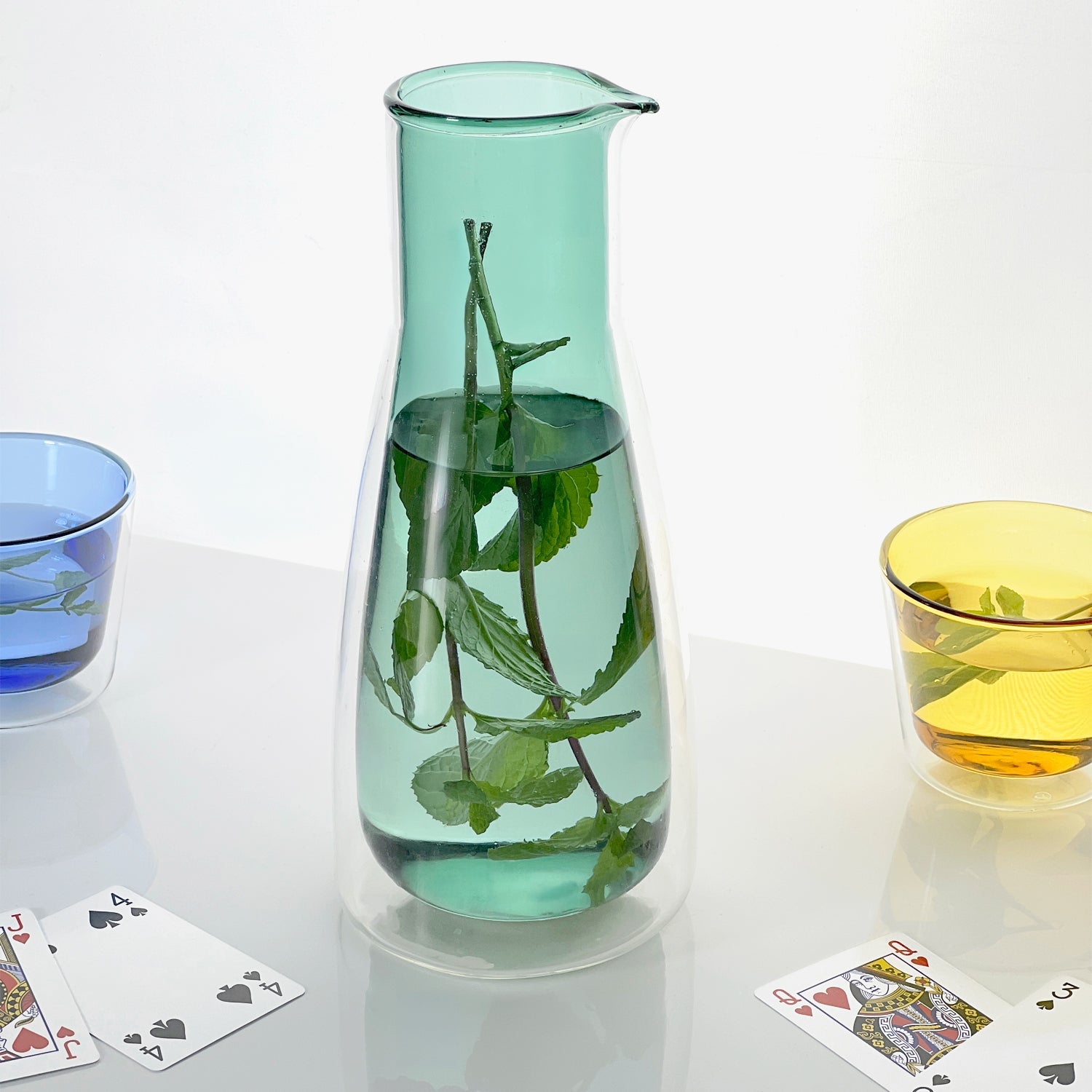 Rocks Carafe + Multi-color Glasses Set | Green Drinkware Cloudnola - Atelier Saucier