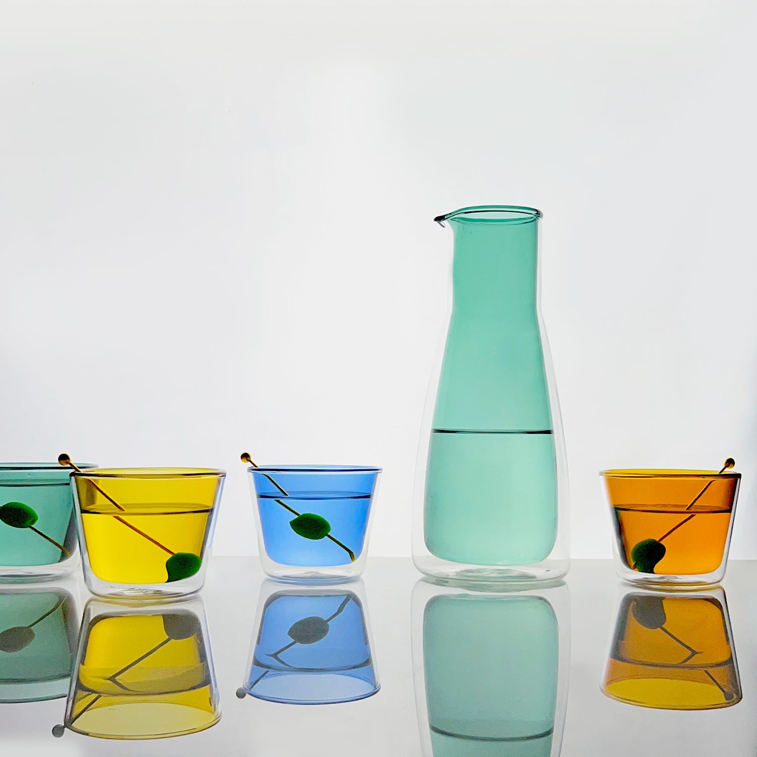 Rocks Carafe + Multi-color Glasses Set | Green Drinkware Cloudnola - Atelier Saucier