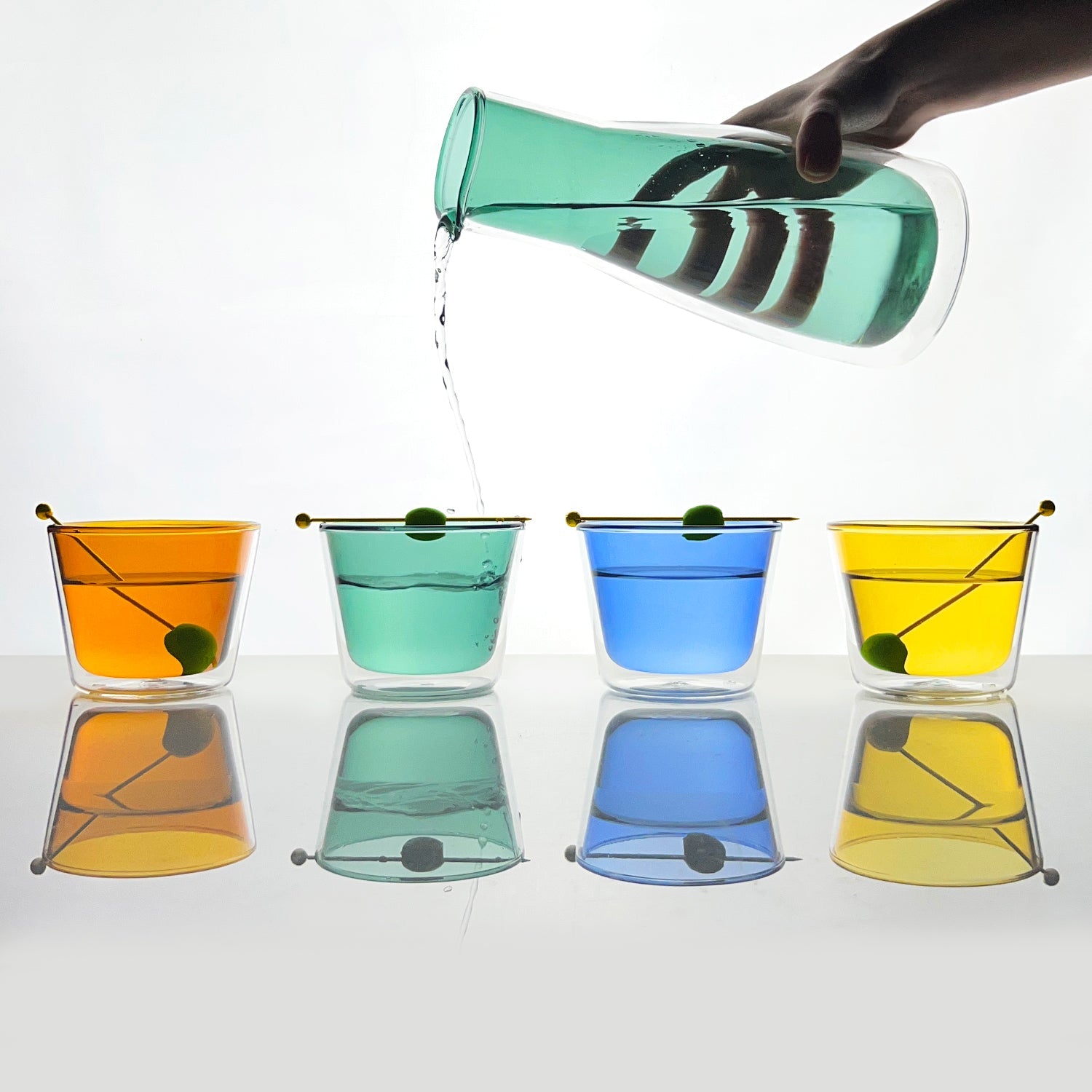 Rocks Carafe + Multi-color Glasses Set | Green Drinkware Cloudnola - Atelier Saucier