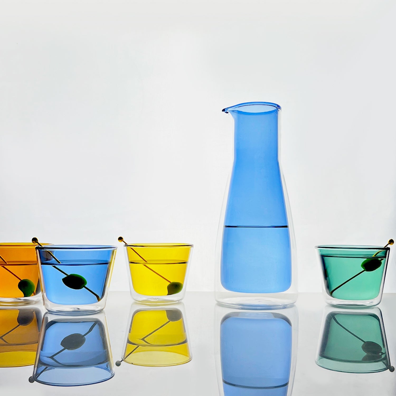 Rocks Carafe + Multi-color Glasses Set | Blue Drinkware Cloudnola - Atelier Saucier