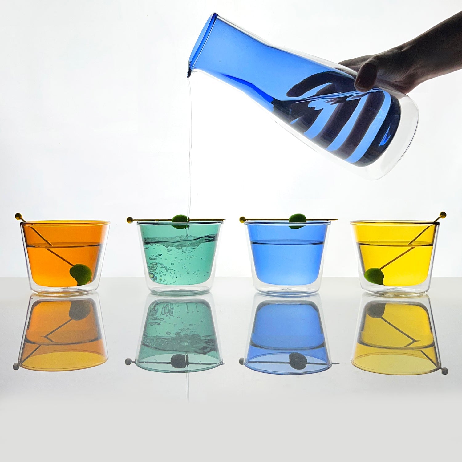 Rocks Carafe + Multi-color Glasses Set | Blue Drinkware Cloudnola - Atelier Saucier