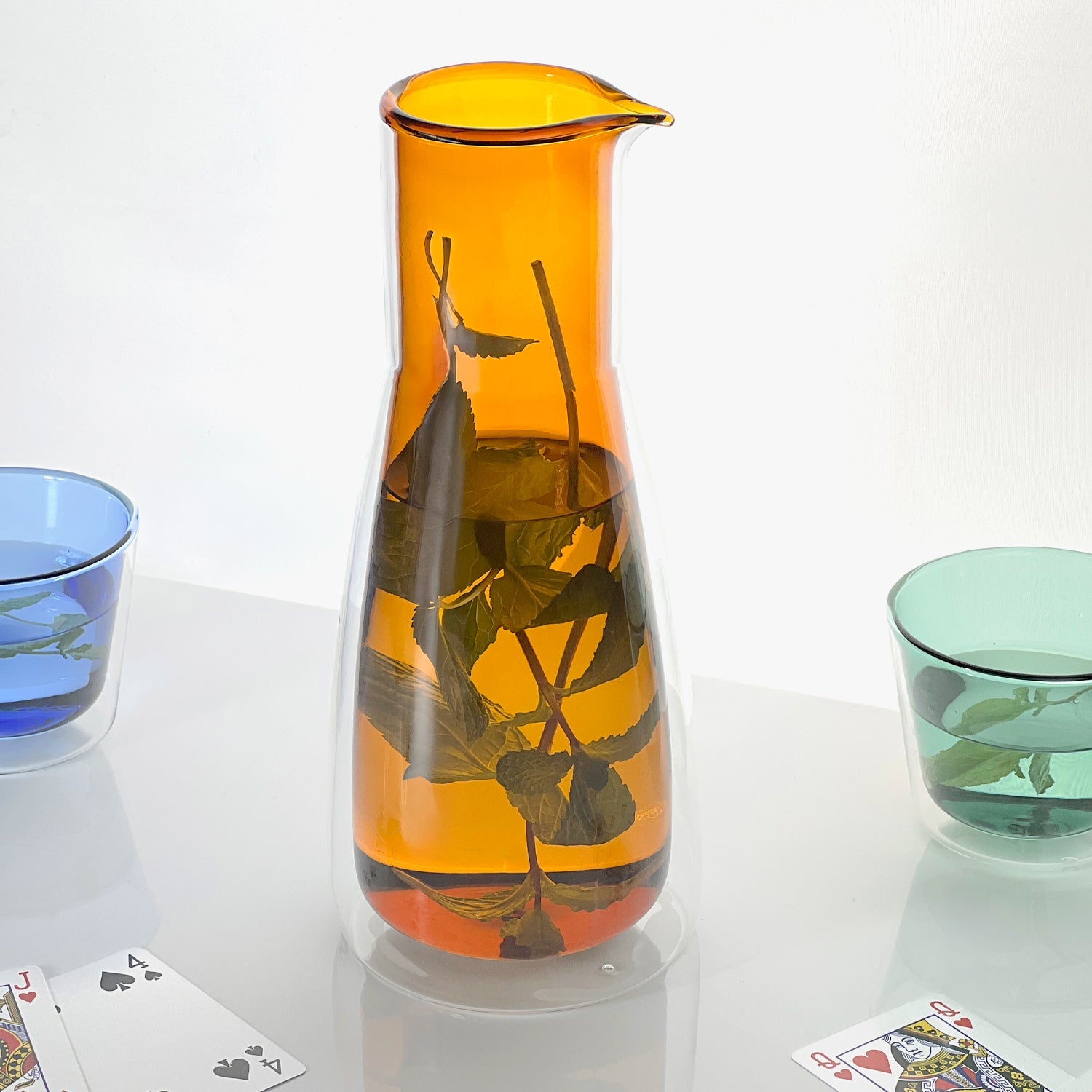 Rocks Carafe + Multi-color Glasses Set | Orange Drinkware Cloudnola - Atelier Saucier