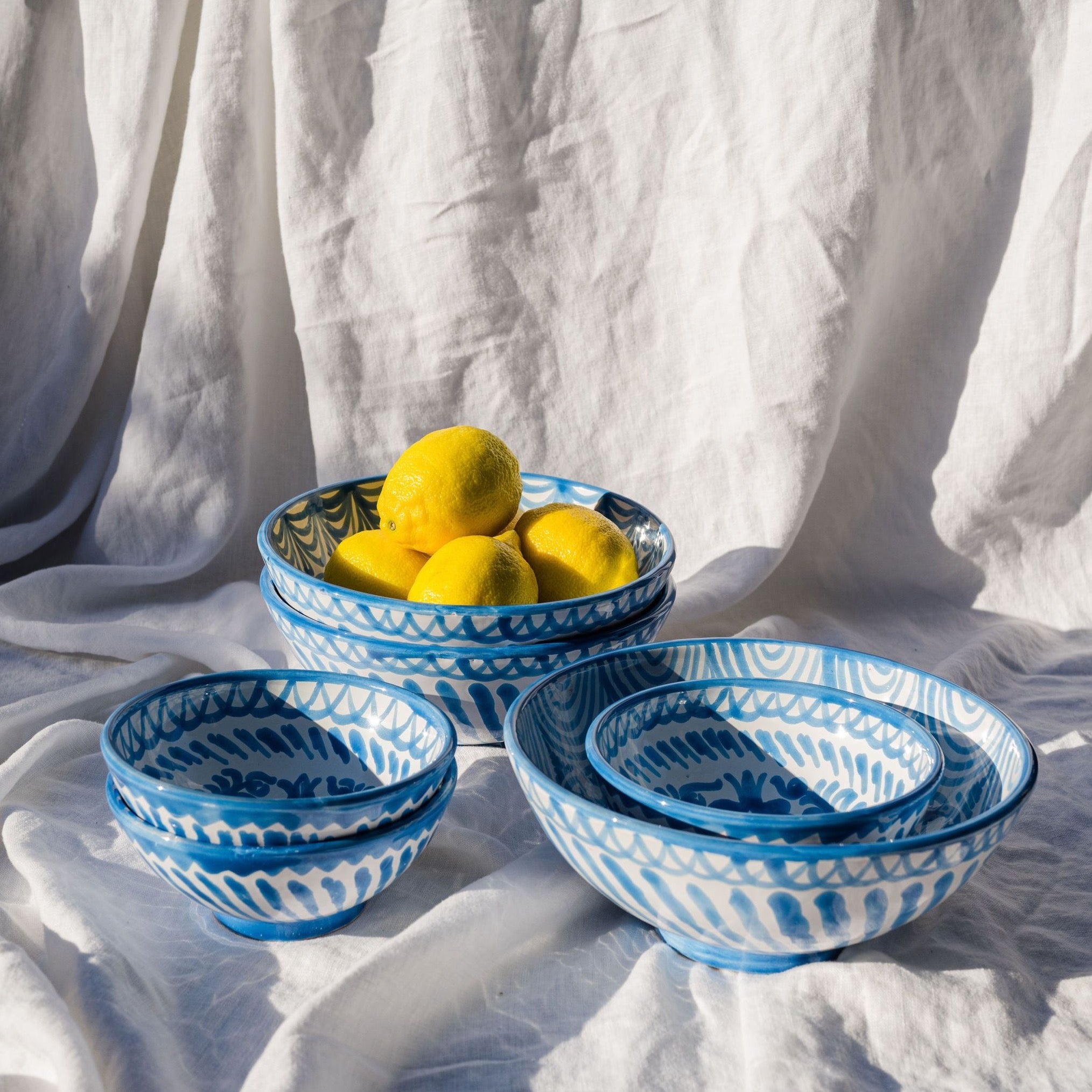 Medium Hand-Painted Bowl | Sky Blue Bowls Pomelo Casa - Atelier Saucier