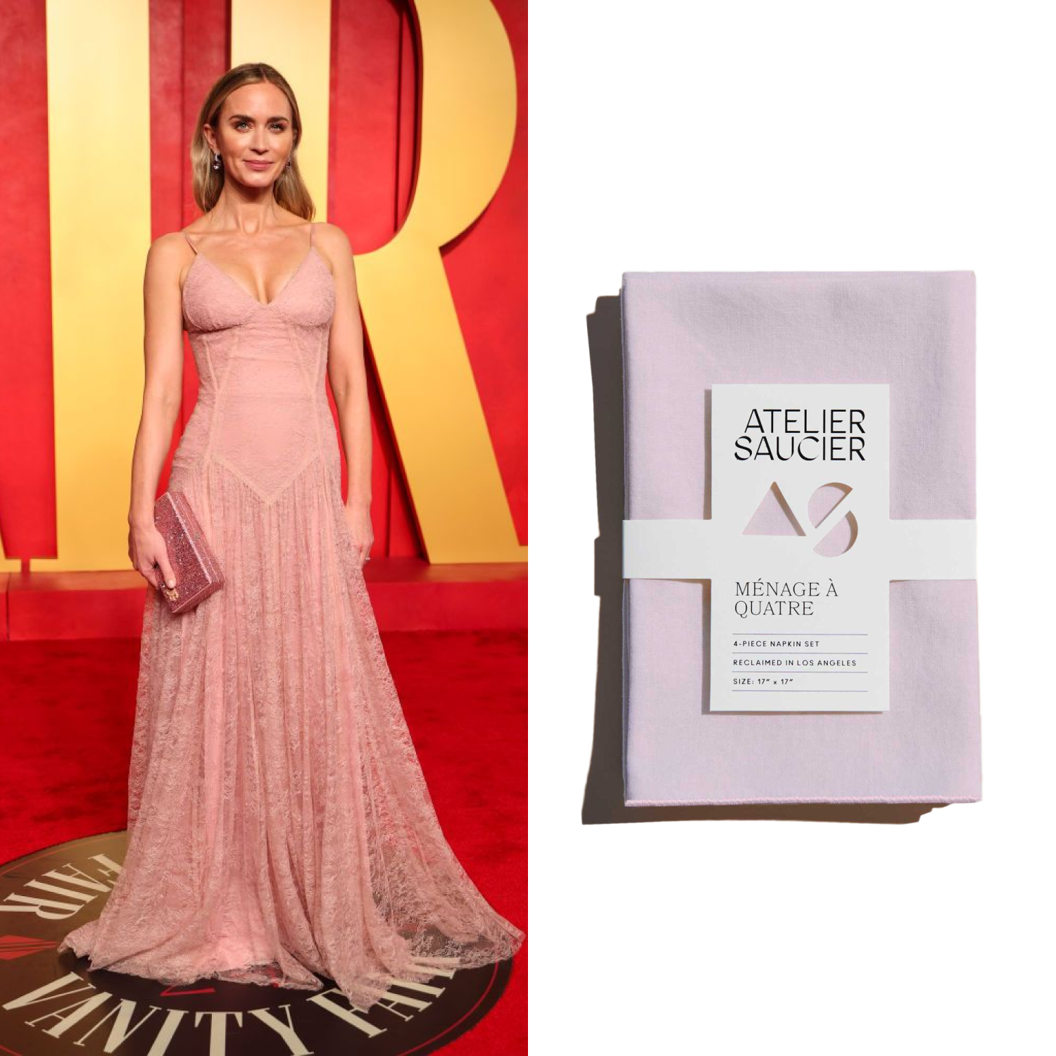 EMILY BLUNT OSCARS ATELIER SAUCIER BLUISH NAPKIN SET