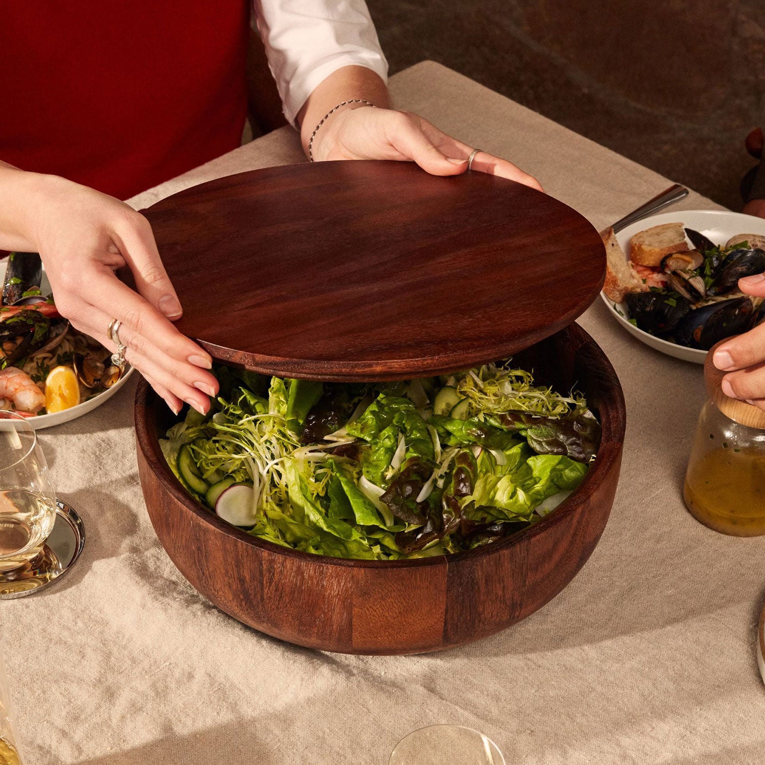 Dot Covered Wooden Salad Bowl Bowls Holcomb - Atelier Saucier