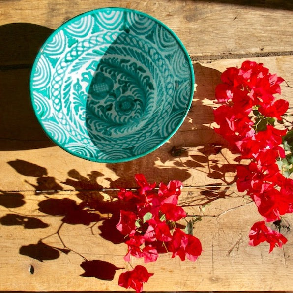 Large Hand-Painted Bowl | Granada Green Bowls Pomelo Casa - Atelier Saucier