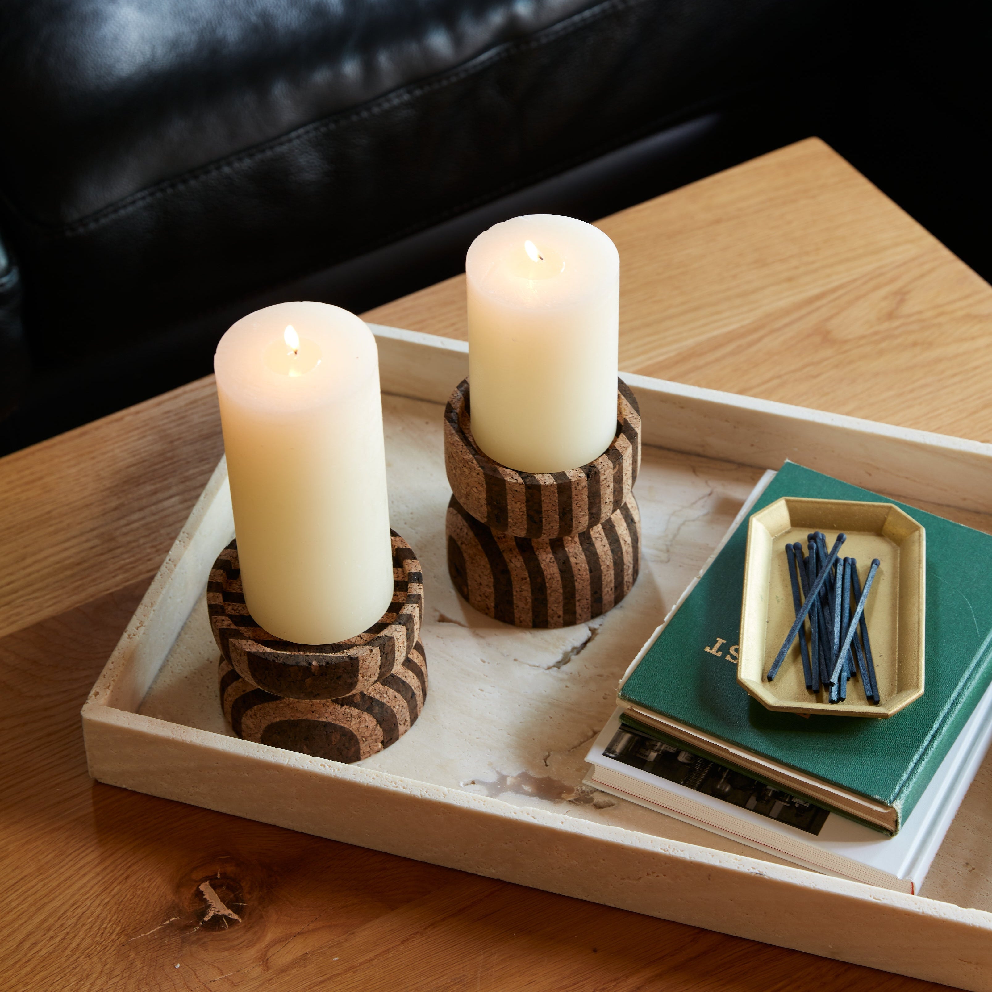 Anni Medium Striped Cork Candle Holder Candle Holders Melanie Abrantes Designs - Atelier Saucier