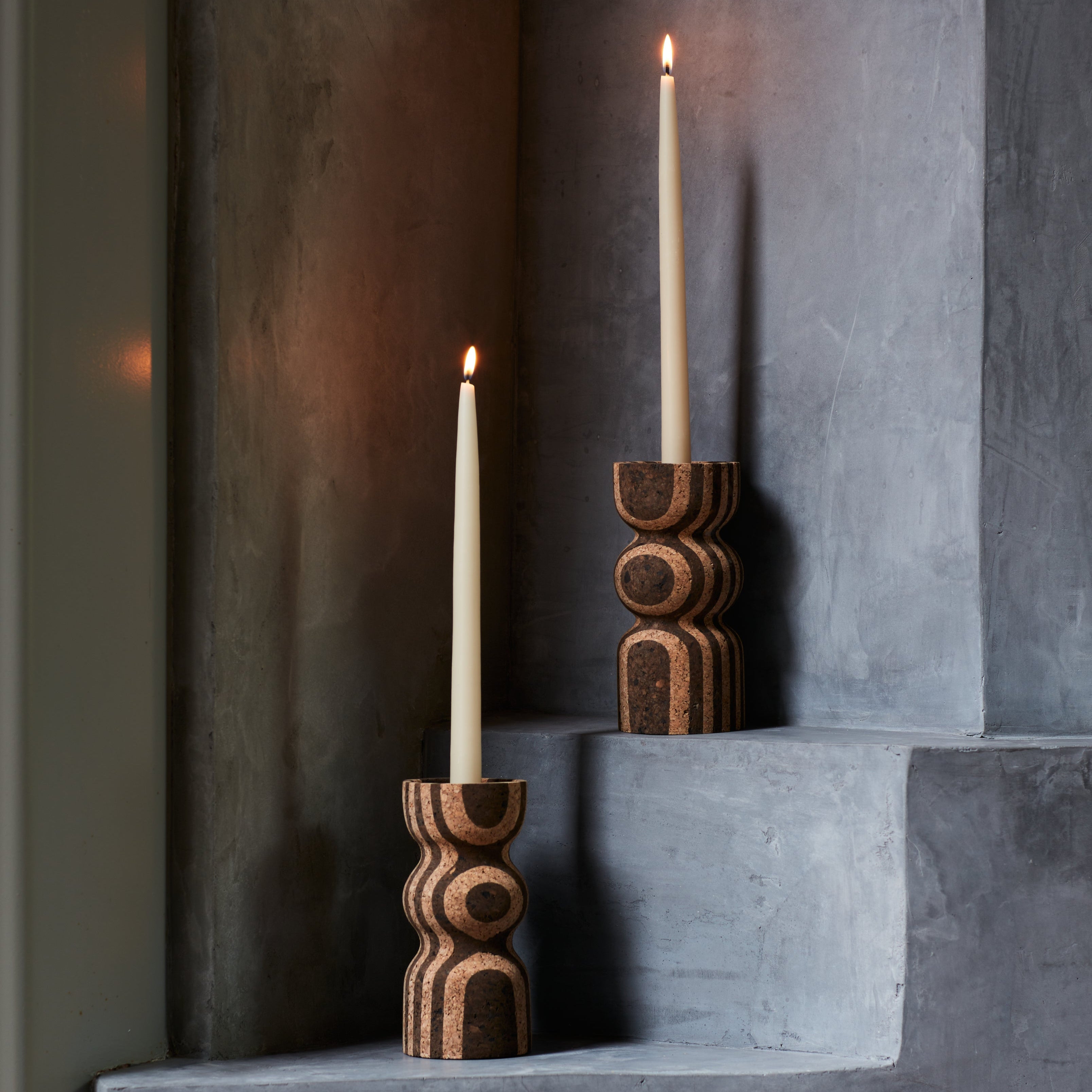Anni Tall Striped Cork Candle Holder Candle Holders Melanie Abrantes Designs - Atelier Saucier