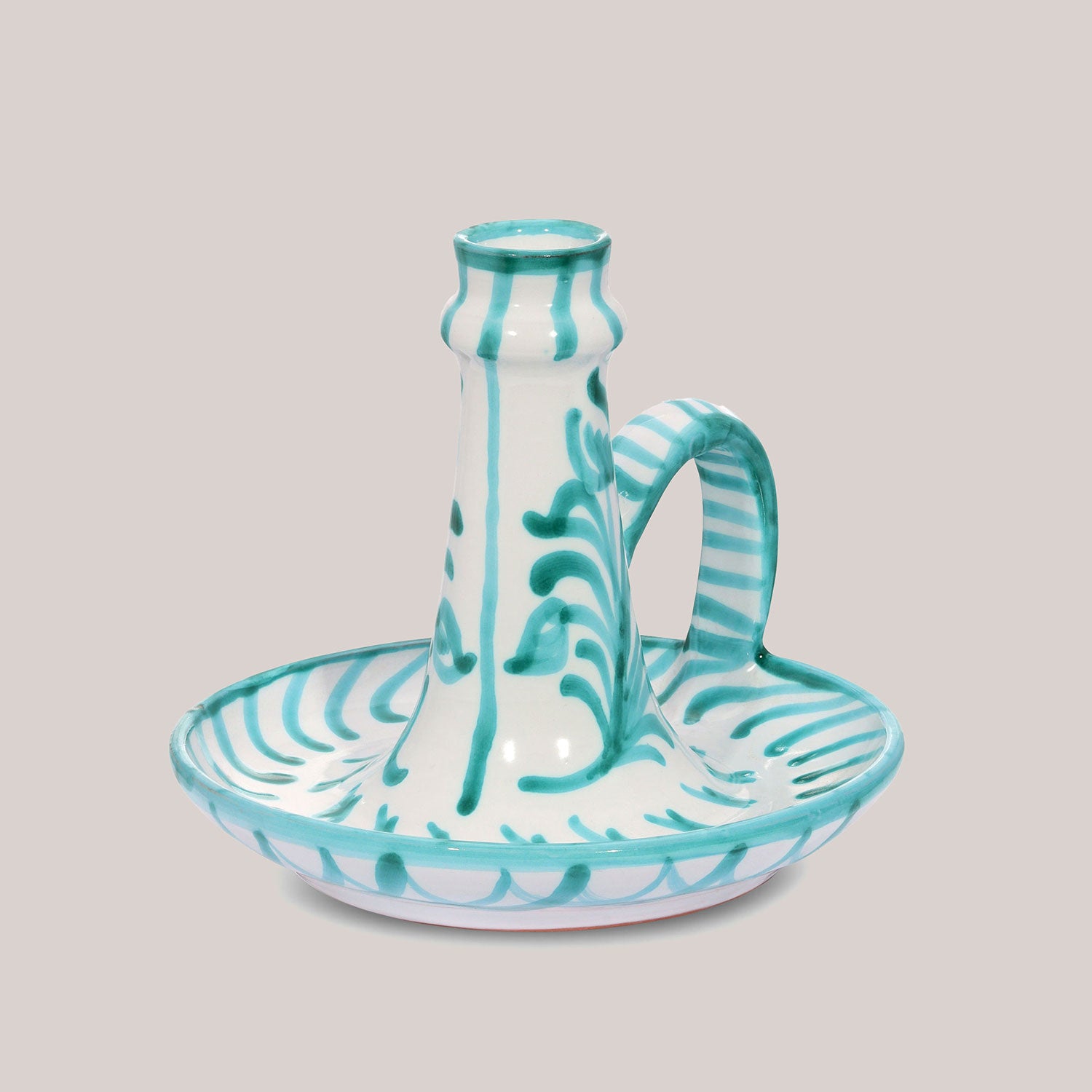Hand-Painted Candlestick | Granada Green Candle Holders Pomelo Casa - Atelier Saucier