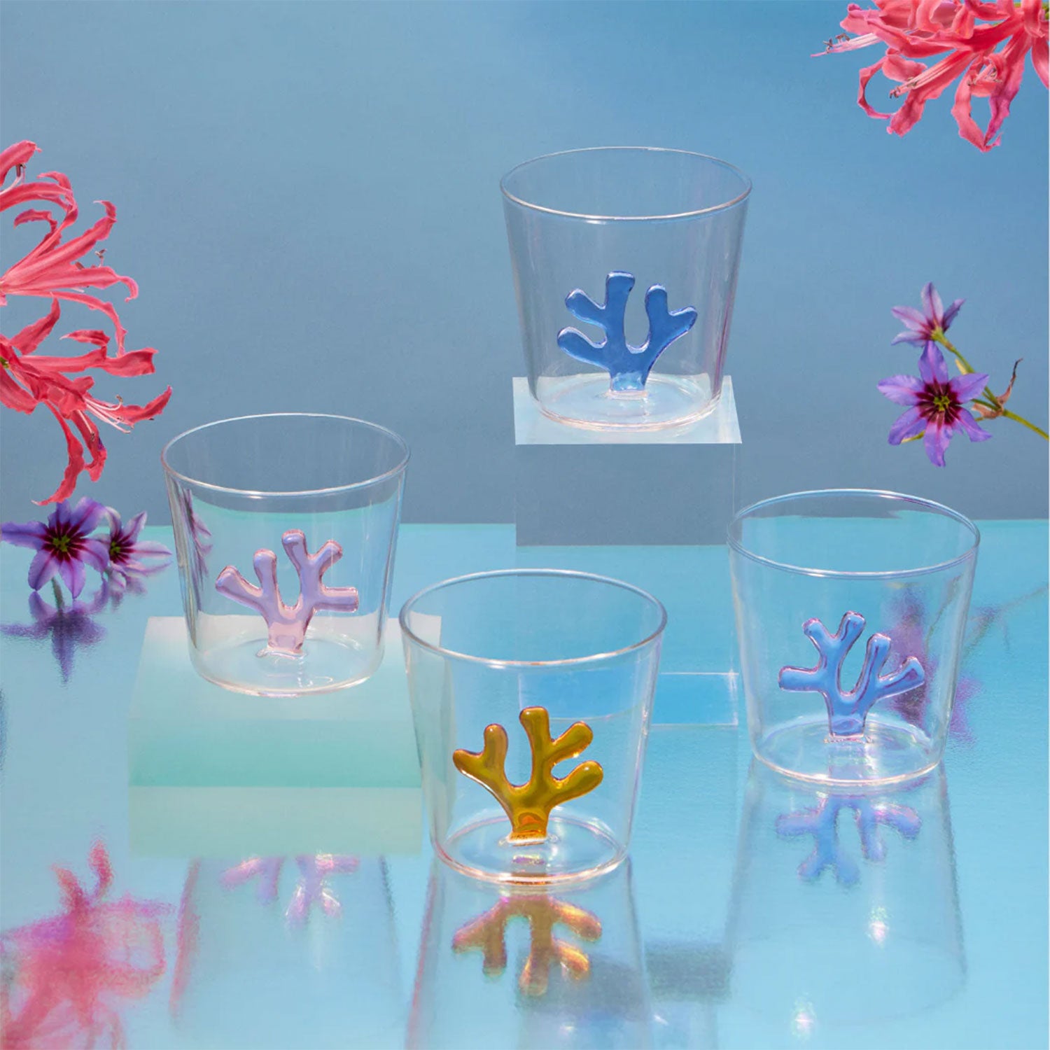 Whimsical Water Tumbler Glasses | Set of 4 Drinkware SPREZZ - Atelier Saucier