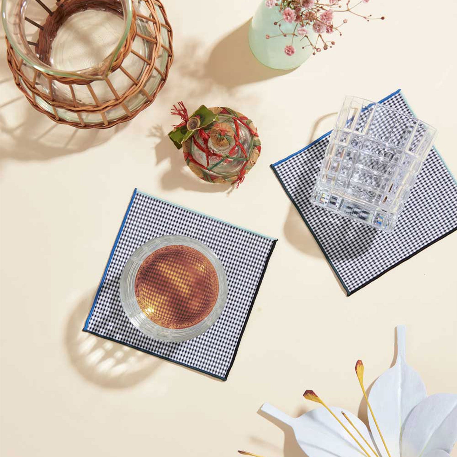 Retro Gingham Cocktail Napkins | Set of 4 COCKTAIL NAPKINS ATELIER SAUCIER - Atelier Saucier