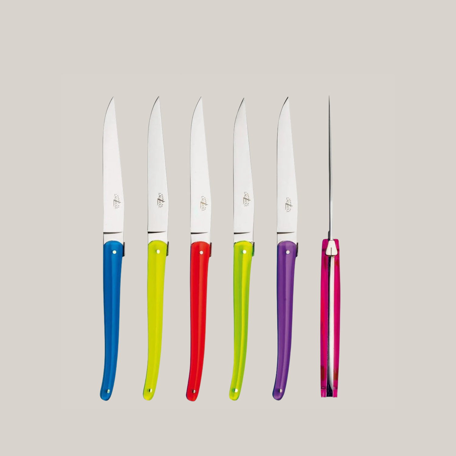 6-Piece Acrylic Steak Knife Set | Rainbow Flatware Forge de Laguiole USA - Atelier Saucier