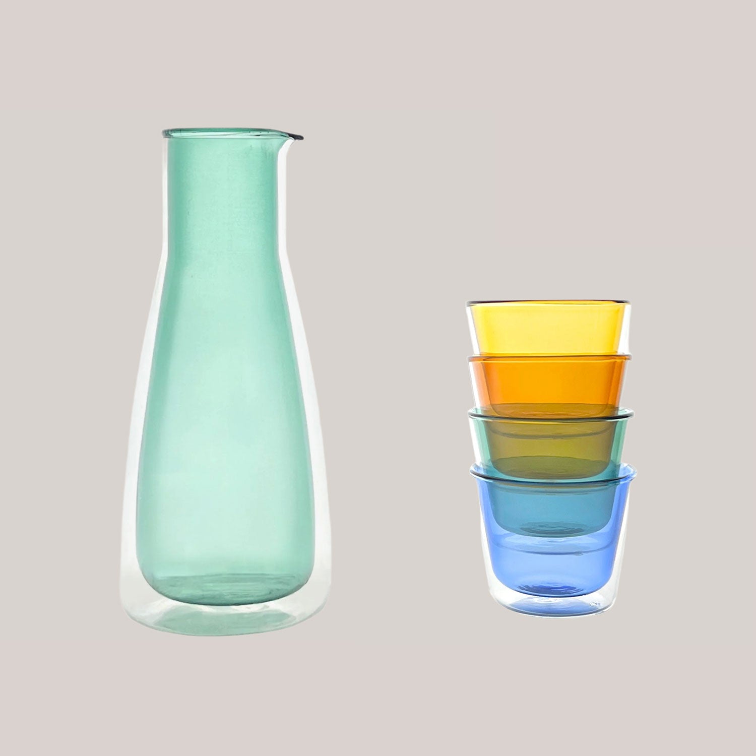 Rocks Carafe + Multi-color Glasses Set | Green Drinkware ATELIER SAUCIER - Atelier Saucier