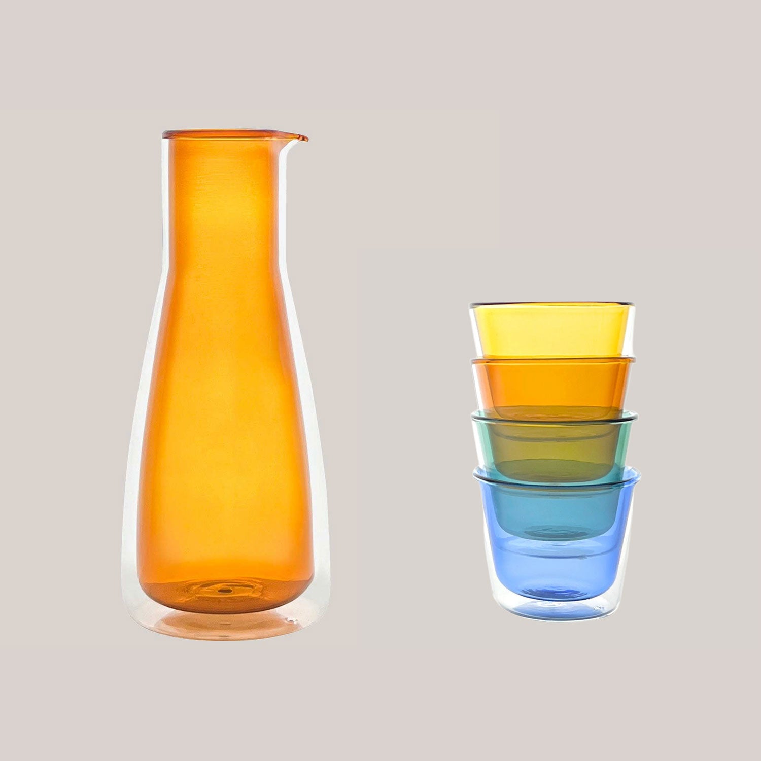 Rocks Carafe + Multi-color Glasses Set | Orange Drinkware ATELIER SAUCIER - Atelier Saucier