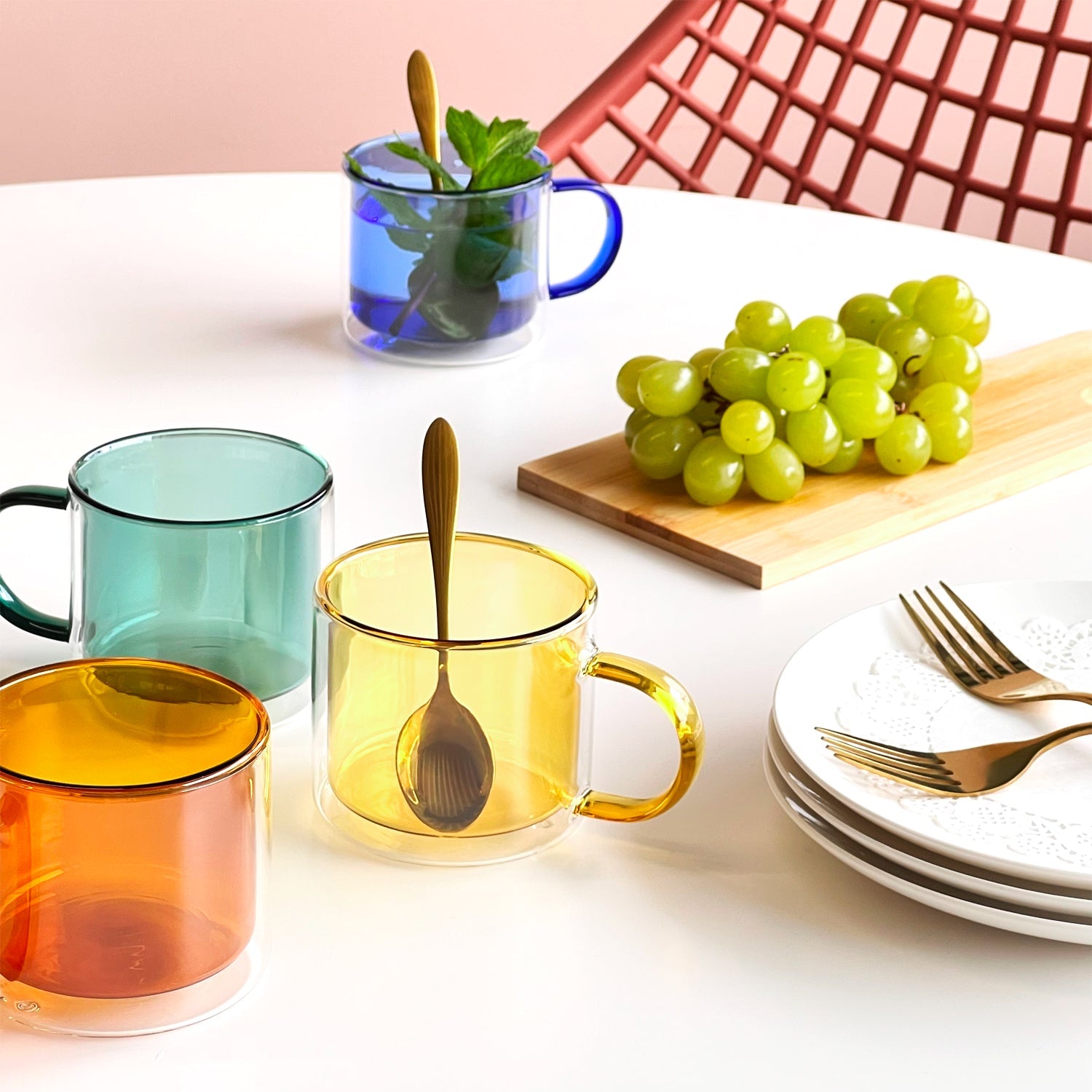 Cubo Double-Wall Glass Mug Set | Medium Drinkware Cloudnola - Atelier Saucier