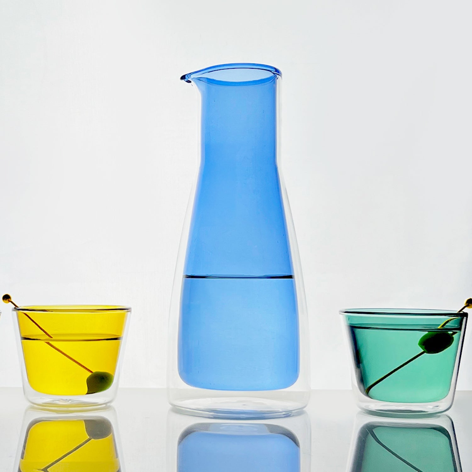 Rocks Carafe + Multi-color Glasses Set | Blue Drinkware ATELIER SAUCIER - Atelier Saucier