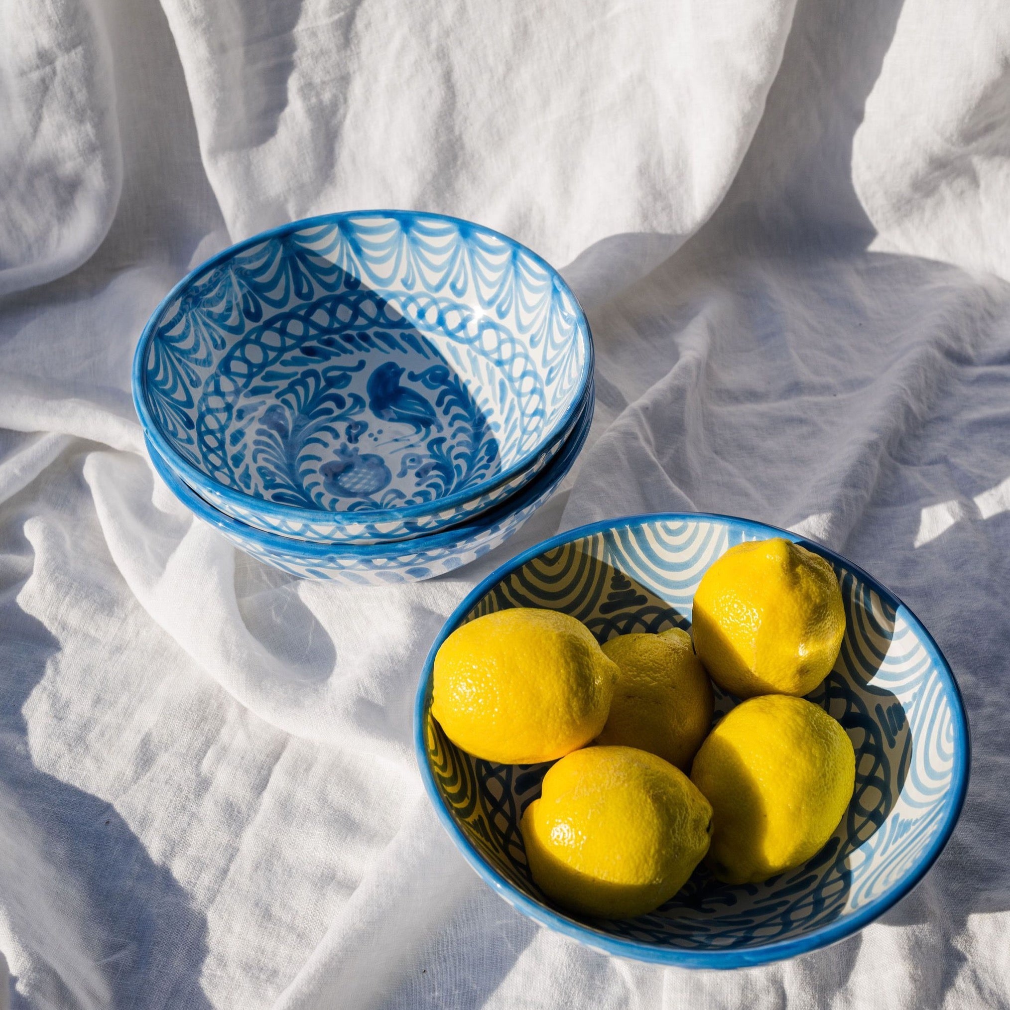 Medium Hand-Painted Bowl | Sky Blue Bowls Pomelo Casa - Atelier Saucier