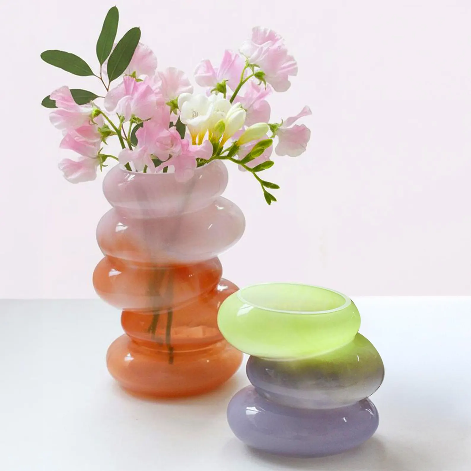 Swirl Vase Set | Peach + Lime Vases ATELIER SAUCIER - Atelier Saucier