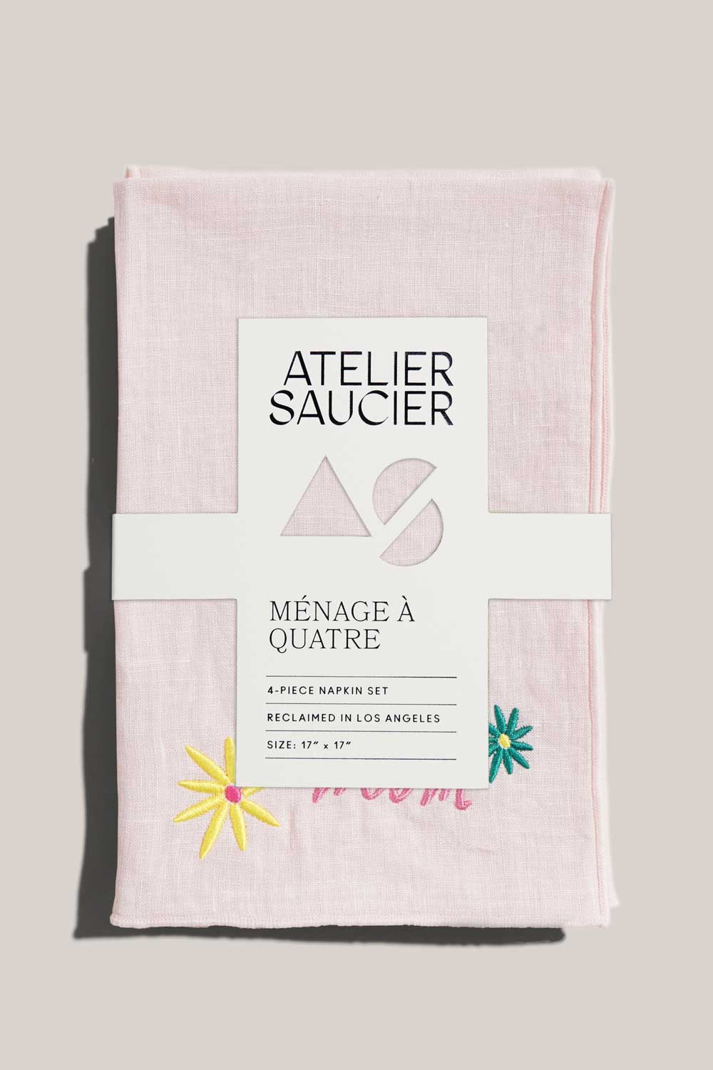 I Love You, Mom Embroidered Linens | Set of 4 NAPKINS ATELIER SAUCIER - Atelier Saucier